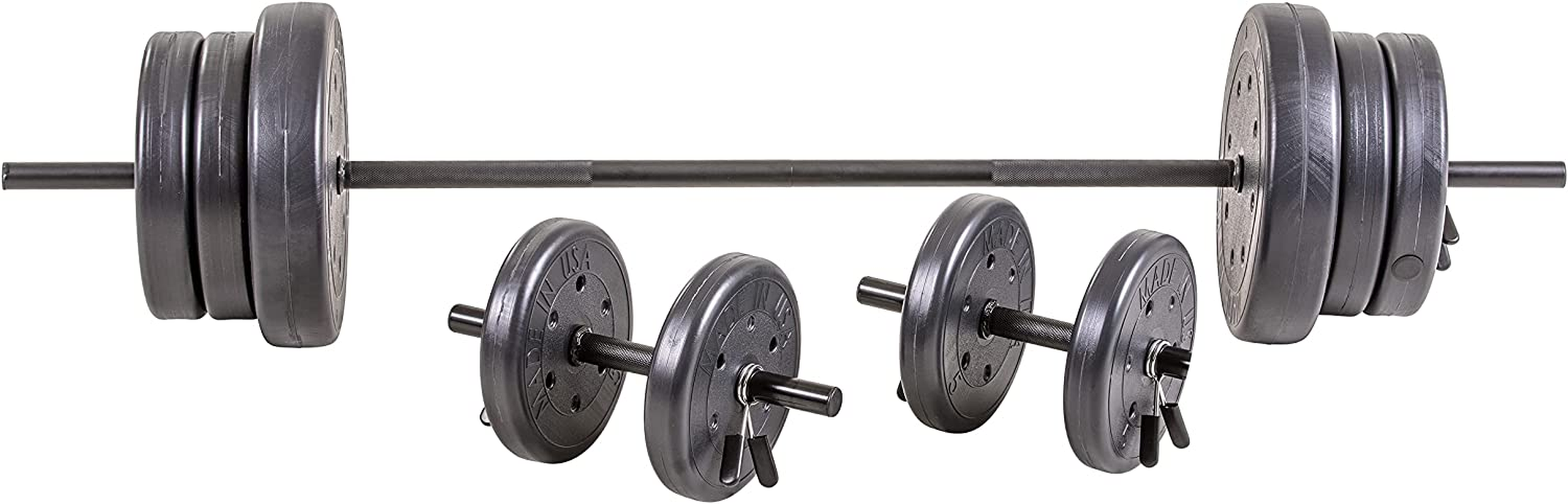 US Weight 105 Pound Barbell Weight Set for Home Gym| Adjustable Weight Set with Two Dumbbell Bars and Full 6 Ft Bar, Black