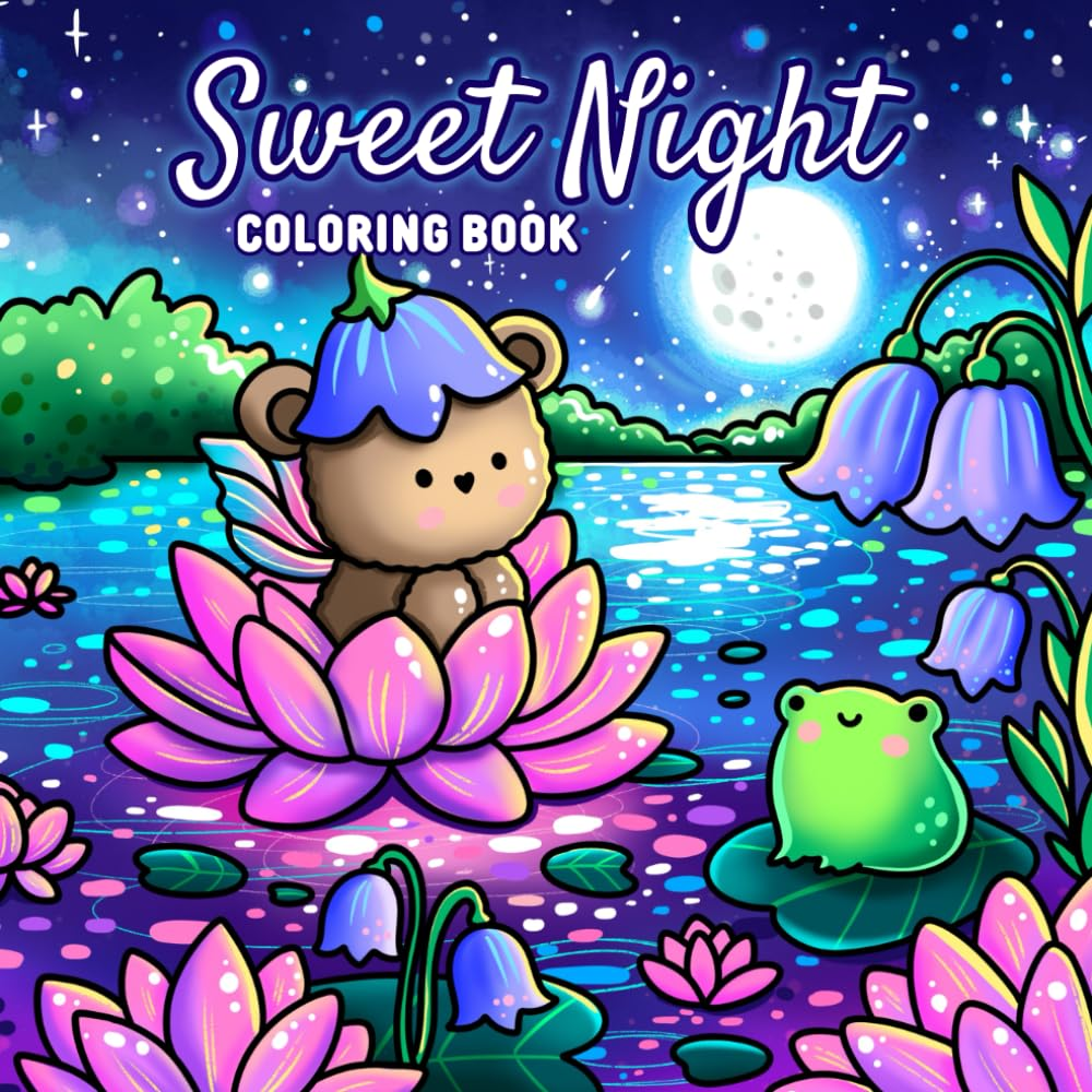 Sweet Night: a Hand-Drawn Coloring Book for All Ages – 42 Magical Illustrations of Starry Skies, Cute Animals, and Peaceful Night Scenes: Relax and ... Perfect for Coloring Enthusiasts of All Ages