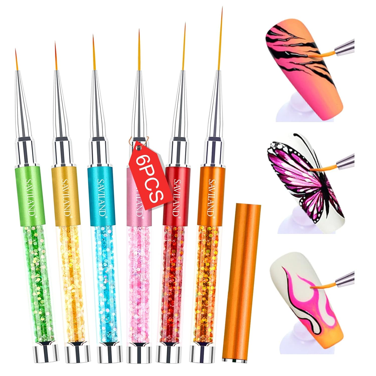 Saviland 6Pcs Nail Art Liner Brushes Set: Nail Gel Polish Painting Nail Art 