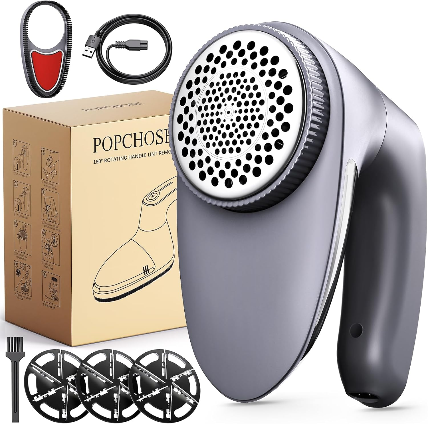 Fabric Shaver for Clothing, Electric Lint Remover Sweater Shaver to Remove Pilling, Depiller for Clothes, Furniture, Couch, Fuzz with 6-Leaf Blades Extra, Electrostatic Brush