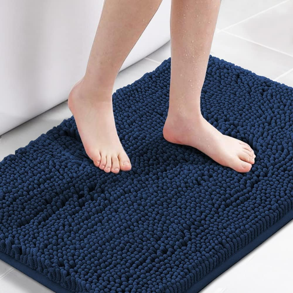 Navy Blue Bath Rug, Bath Mat Non Slip Bath Mats for Bathroom Floor, Bathroom Rug Extra Thick Chenille Rug 17