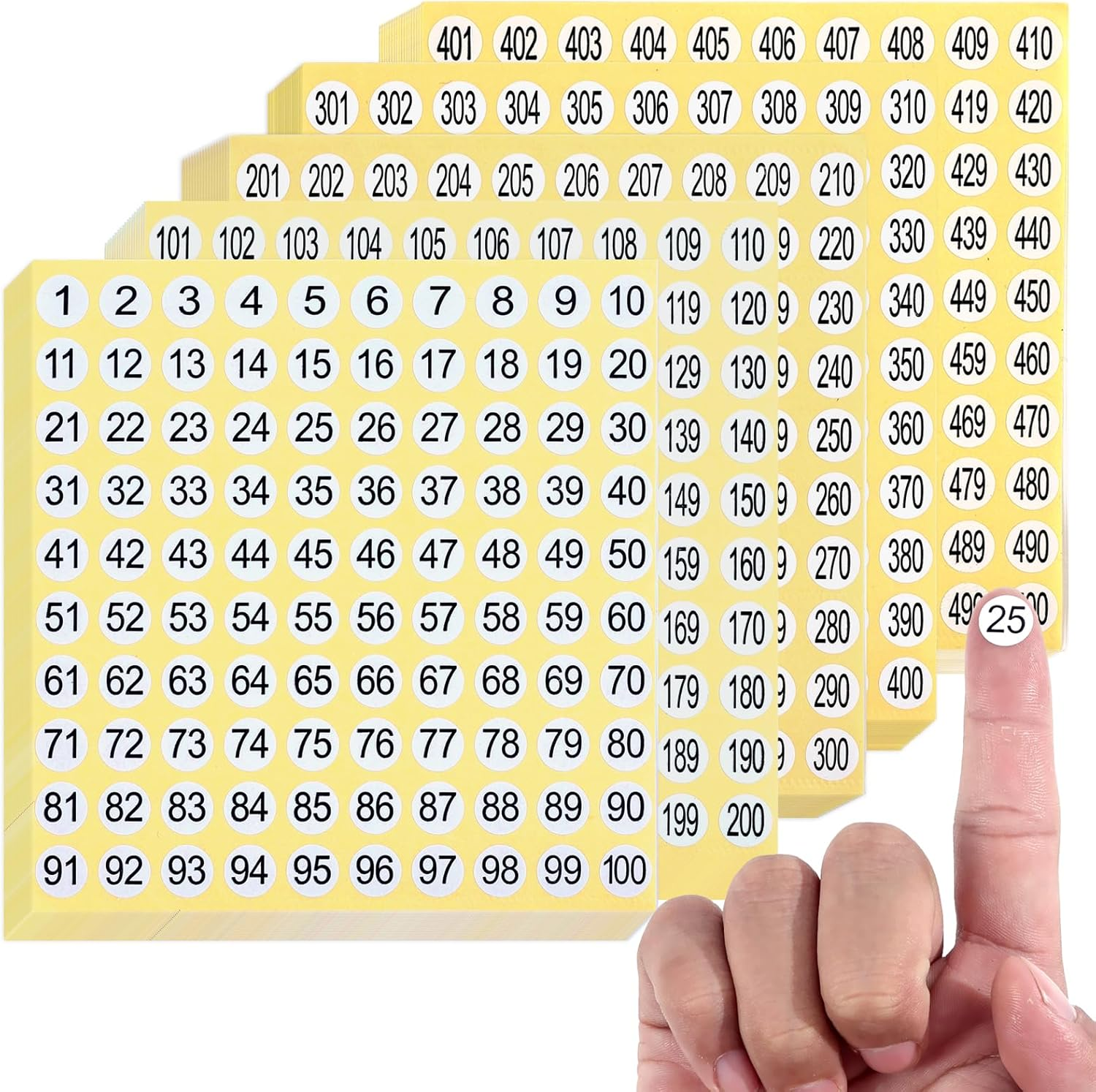 7500 Pcs 1-500 Round Number Stickers 0.4 Waterproof Small Consecutive Labelling