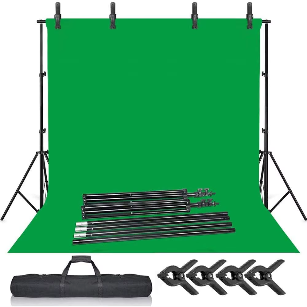 Green Screen Backdrop Stand Kit 6.5x10ft Background Support System with 6.5x10ft Chromakey Backdrop with Clamps