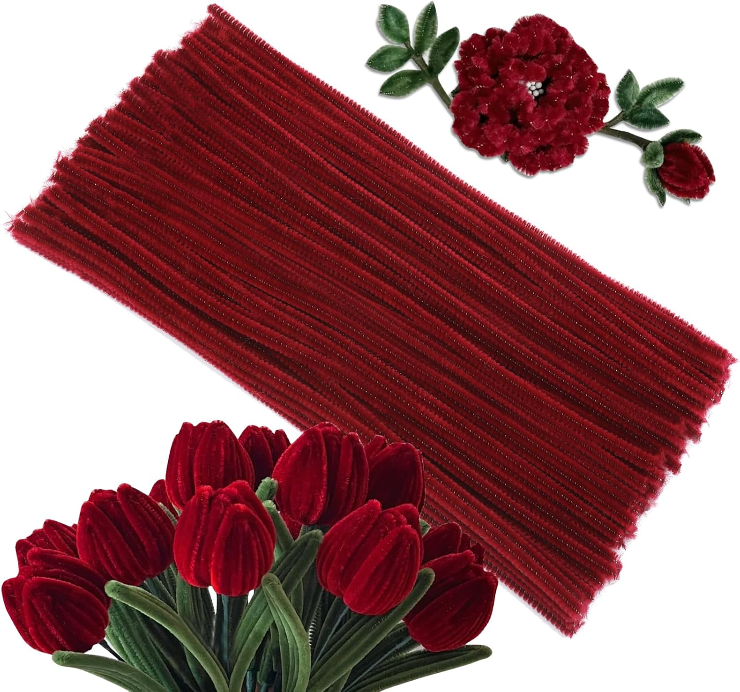 100 Pcs Wine Red Pipe Cleaners for Crafting, DIY Projects, and Decorations