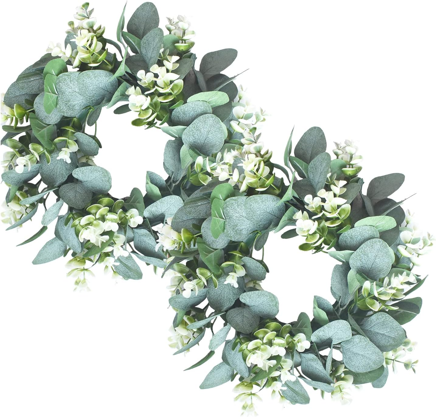 2 Pcs Green Eucalyptus Wreath Artificial Farmhouse Wreath for Door Wall Window Decor,11Inch/Pc