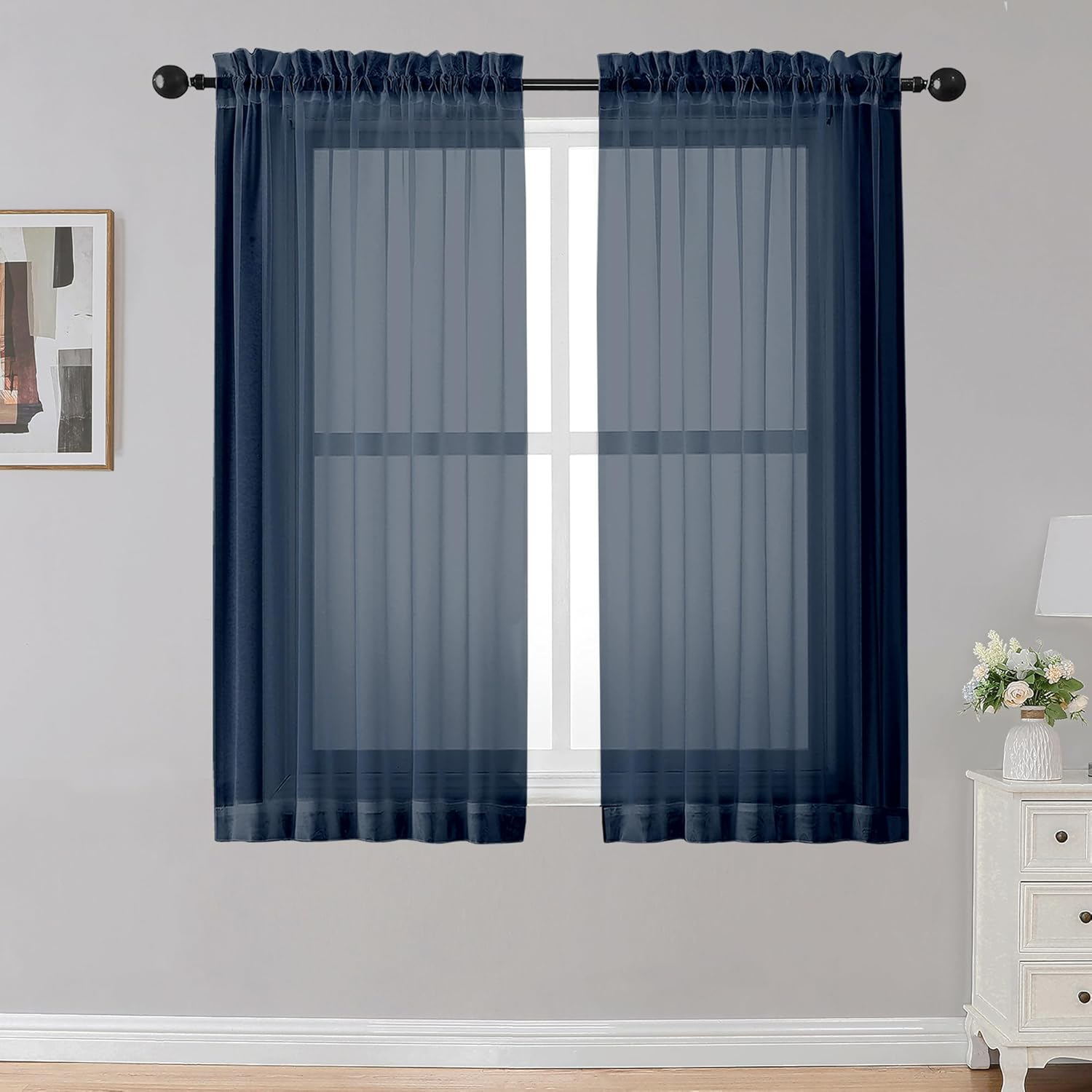 Cortinas transparentes de 137 cm de largo, juego de 2 paneles, cortina con bolsillo para varilla