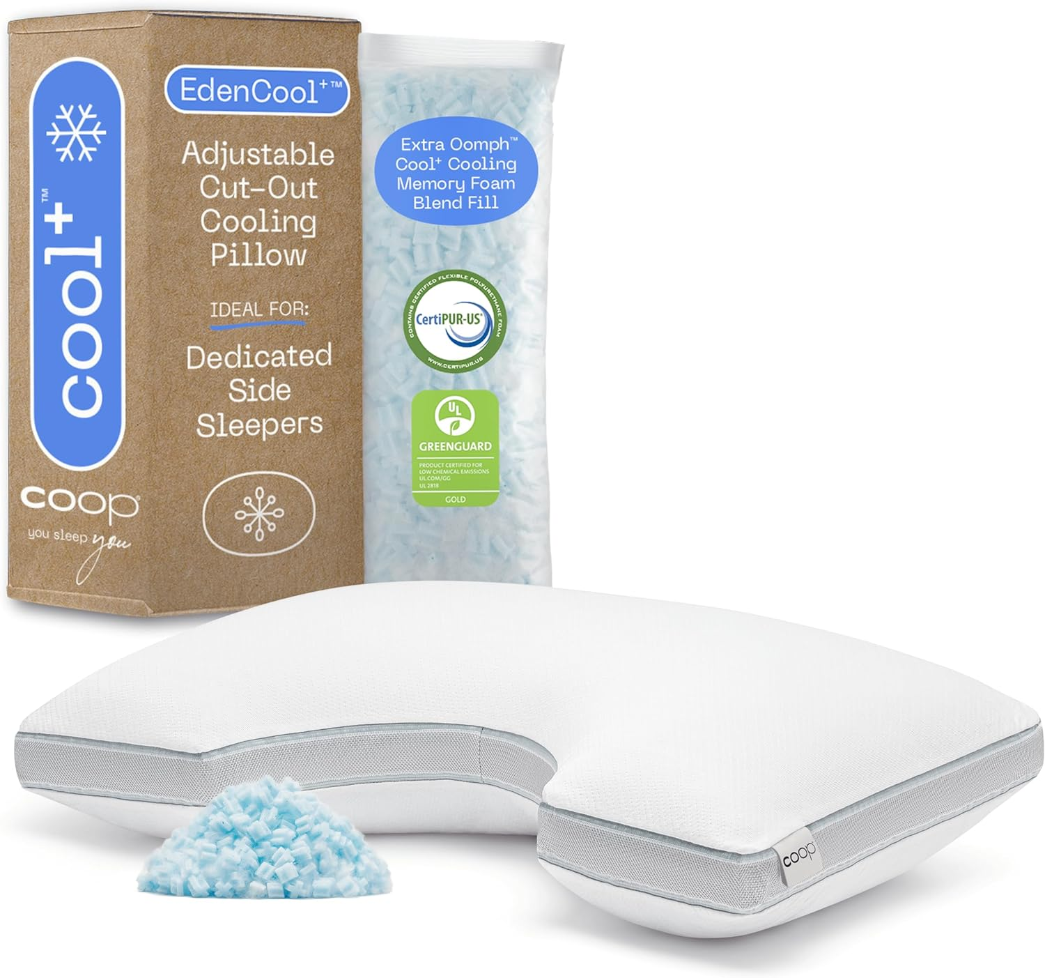 Coop Home Goods Eden Cool+ Pillow, Queen Size Plus Shaped Memory Foam Pillows... - Picture 3 of 13