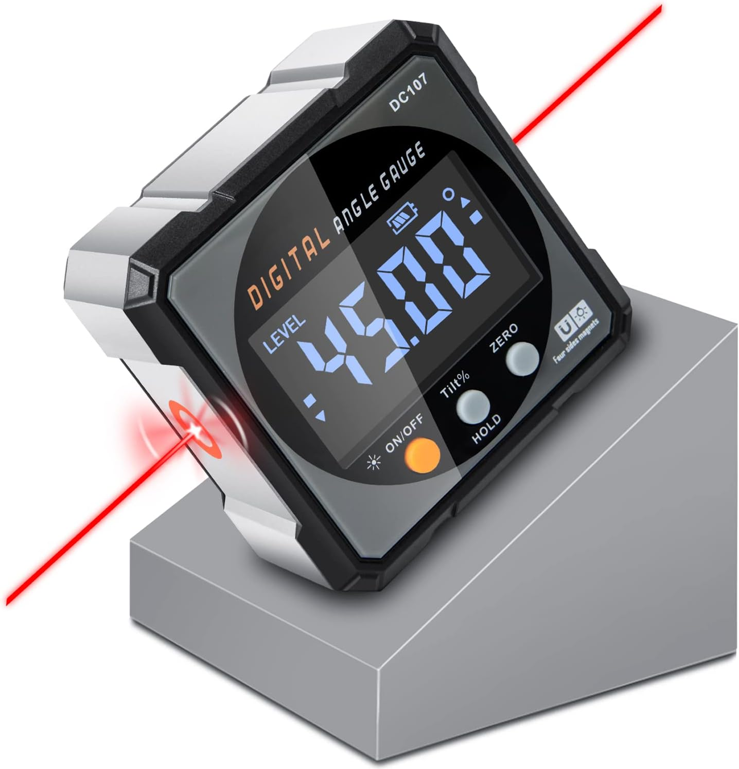 Digital Angle Finder with Electronic Laser - 4-Side Strong Magnetic Angle Gauge, Cube Inclinometer with Backlight, Table Saw Miter Protractor, Woodworking Measuring Tool, Level Box for Hanging