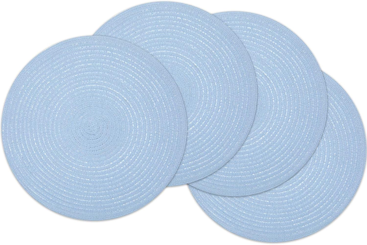 Round Braided Placemats Set of 4 Washable 15 inch Round Non Slip Table Place Mats for Dining Tables (Light Blue, 4)