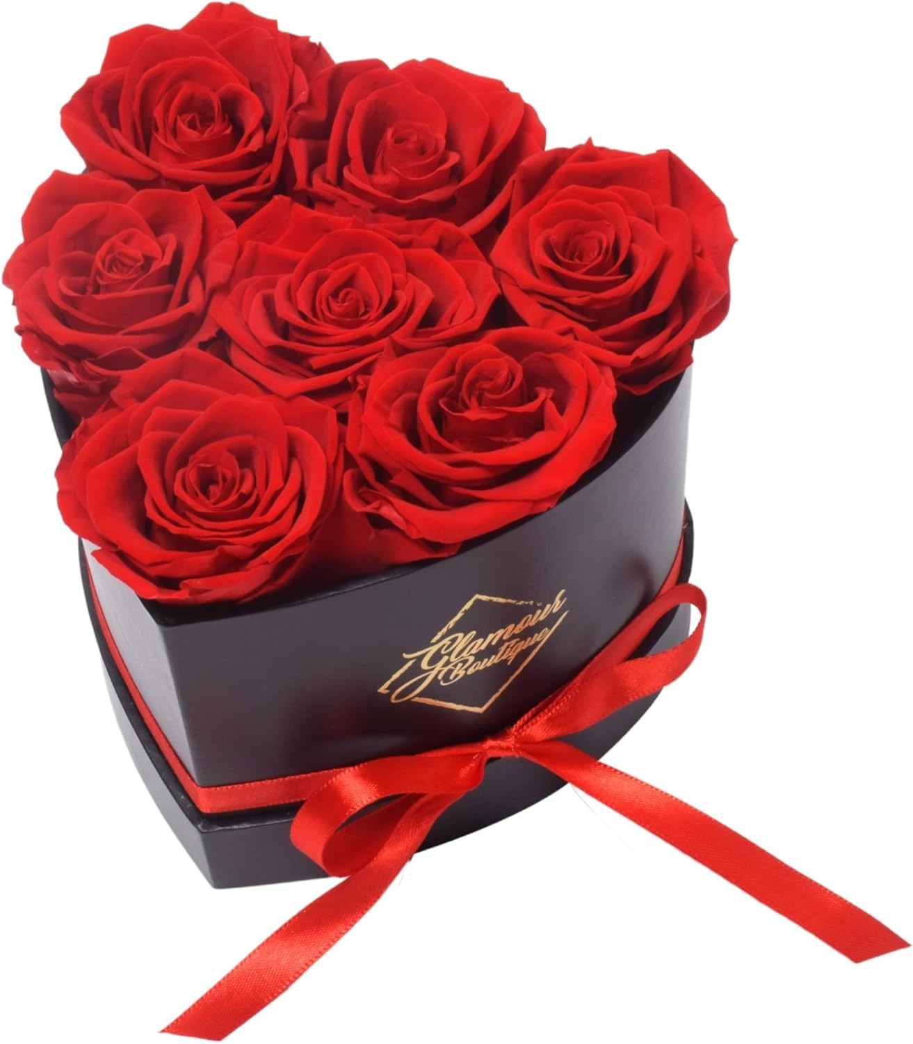 7-Piece Flowers Forever Heart Shape Box - Preserved Roses, Immortal Roses That Last a Year - Rose Eternal Preserved Flowers for Delivery Prime Mothers Day & Valentines Day - Red