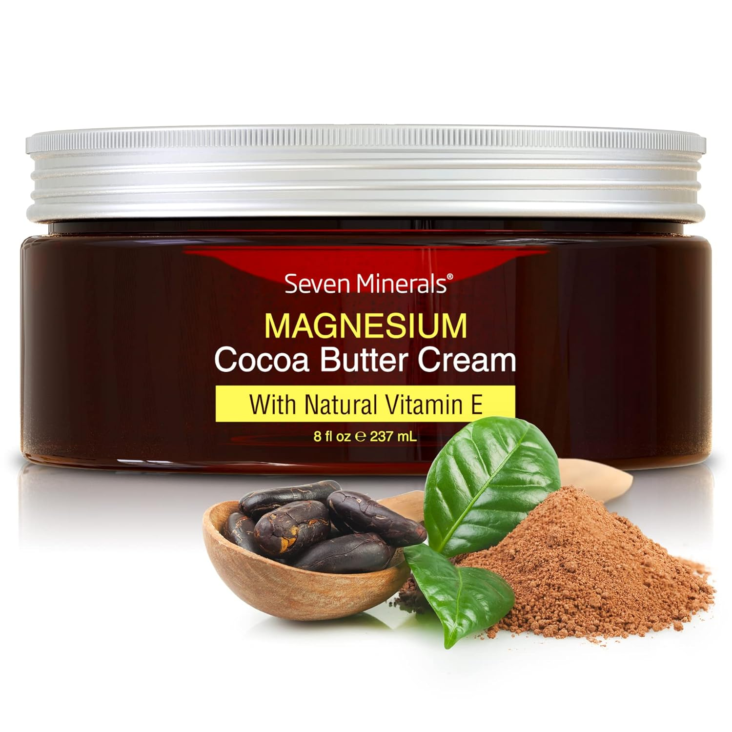 Seven Minerals, Natural Magnesium Cream with Moisturizing Organic Cocoa Butter & Vitamin E - No Harmful Ingredients USA Made Safe for Kids (8 Fl Oz)