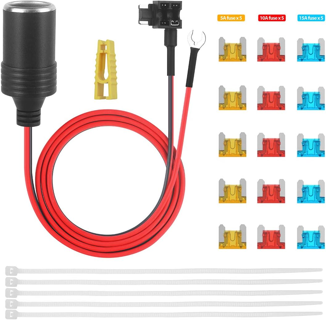 12V Add-A-Circuit Fuse Tap Adapter for Car Cigarette Lighter - 3.3Ft?1M? 18AW...