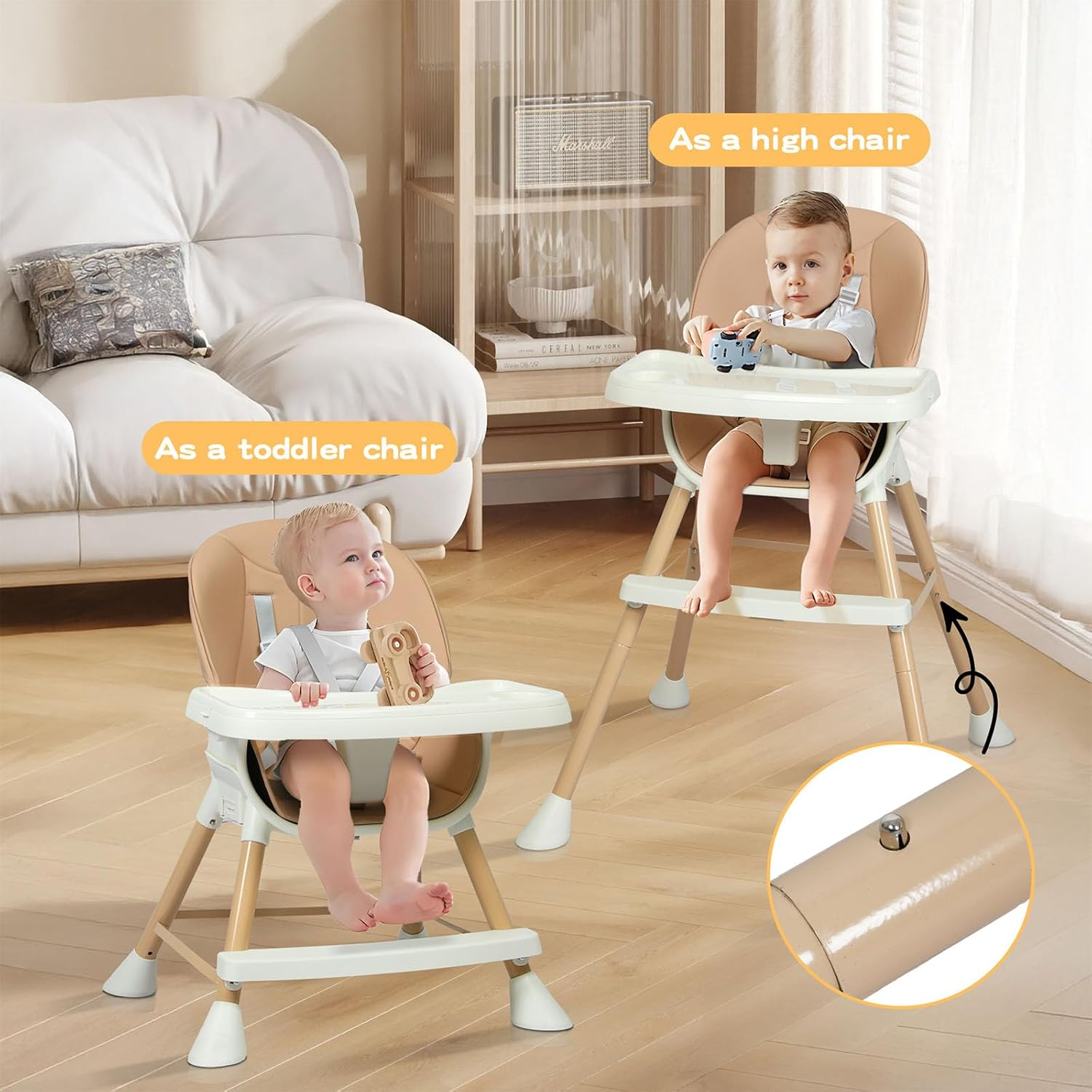 Bopeep Baby High Chair, 6-in-1 Convertible Toddler Chair, Removable Seat and ... - Picture 5 of 14