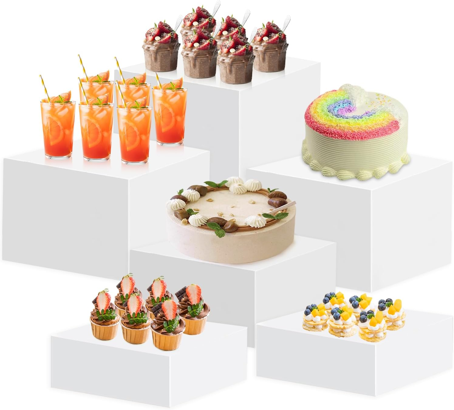 6-Piece Cake Stand Acrylic Buffet Riser Set, Food Risers for Buffet Table, 6 Sided Display Stands, Acrylic Cube Boxes Display Nesting Risers with Hollow Bottoms for Weddings, Parties, Candy, Cupcakes & Jewelry