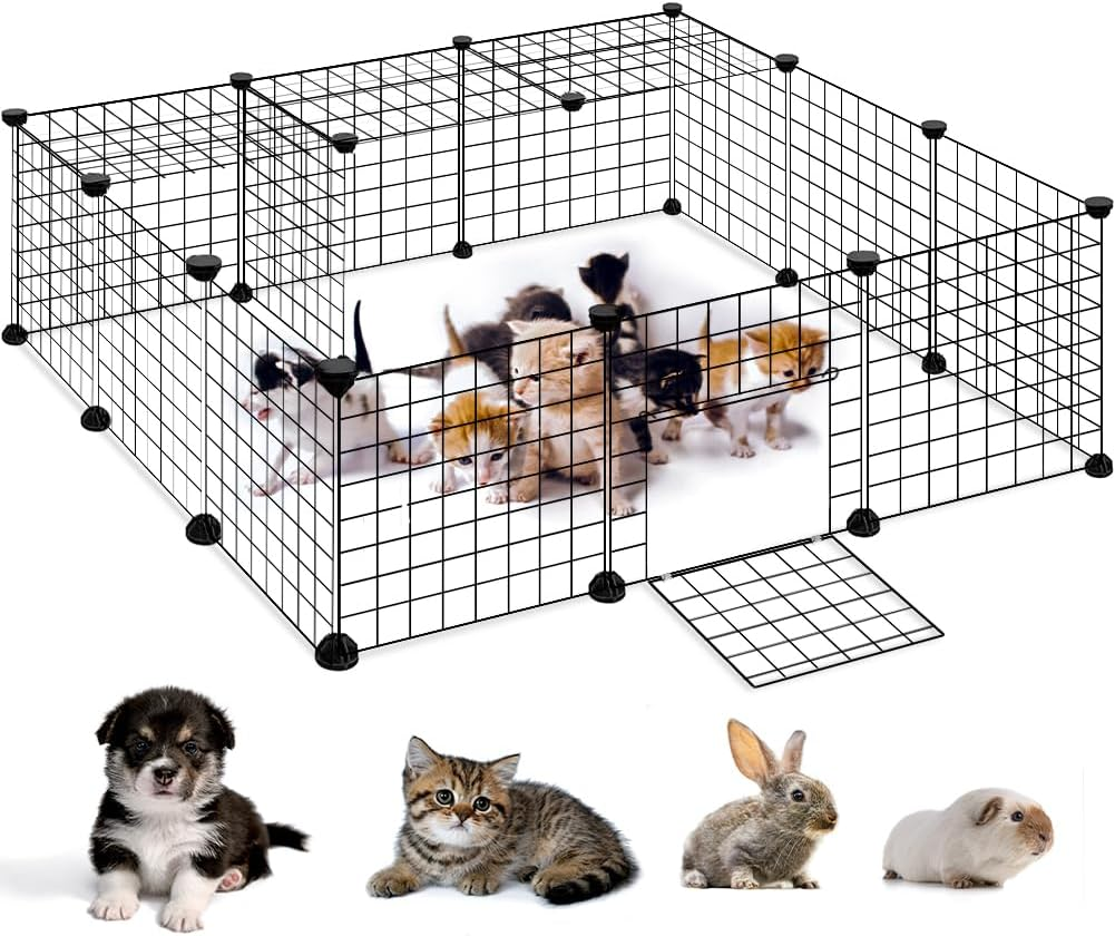 16 Panel Pet Playpen Foldable Small Animal Cage with Door Metal Pet Fence Indoor/Outdoor for Puppy, Rabbit, Kitten, Guinea Pig, Turtle, Hedgehog