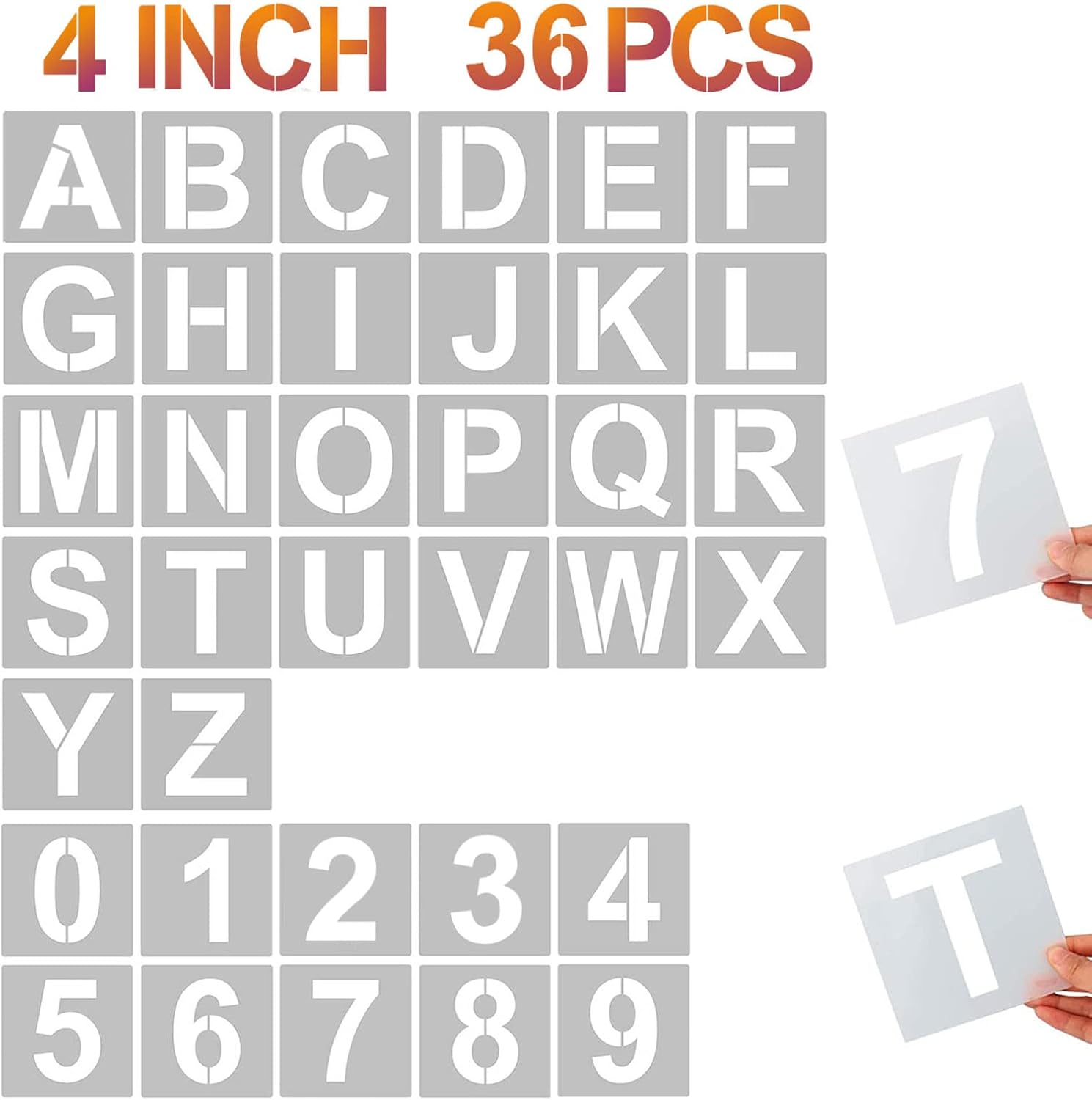 4 Inch Letter Stencils and Numbers, 36 Pcs Alphabet Art Craft Stencil, Reusable Plastic Templates for Wood, Wall, Fabric, Rock, Signage (4 Inch)