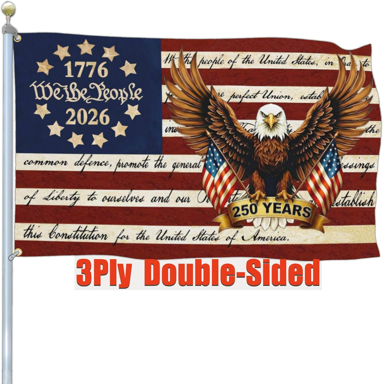 3Ply 250 Year American Anniversary Flag 250 Merchandise Decorations 250Th Anniversary USA Flag Patriotic Betsy Ross 4Th of July We the People 1776 Flags for outside 3X5 Double Sided