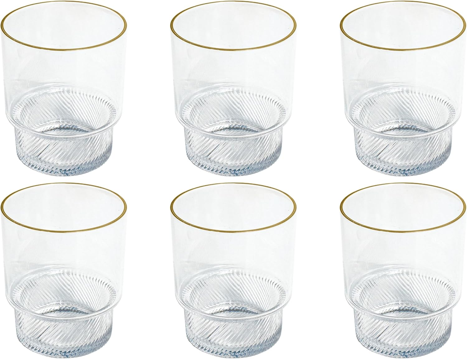 Stax Optic Acrylic Twist Drinking Glass - Clear with Gold Rim - 15.6 Oz - Set of 6