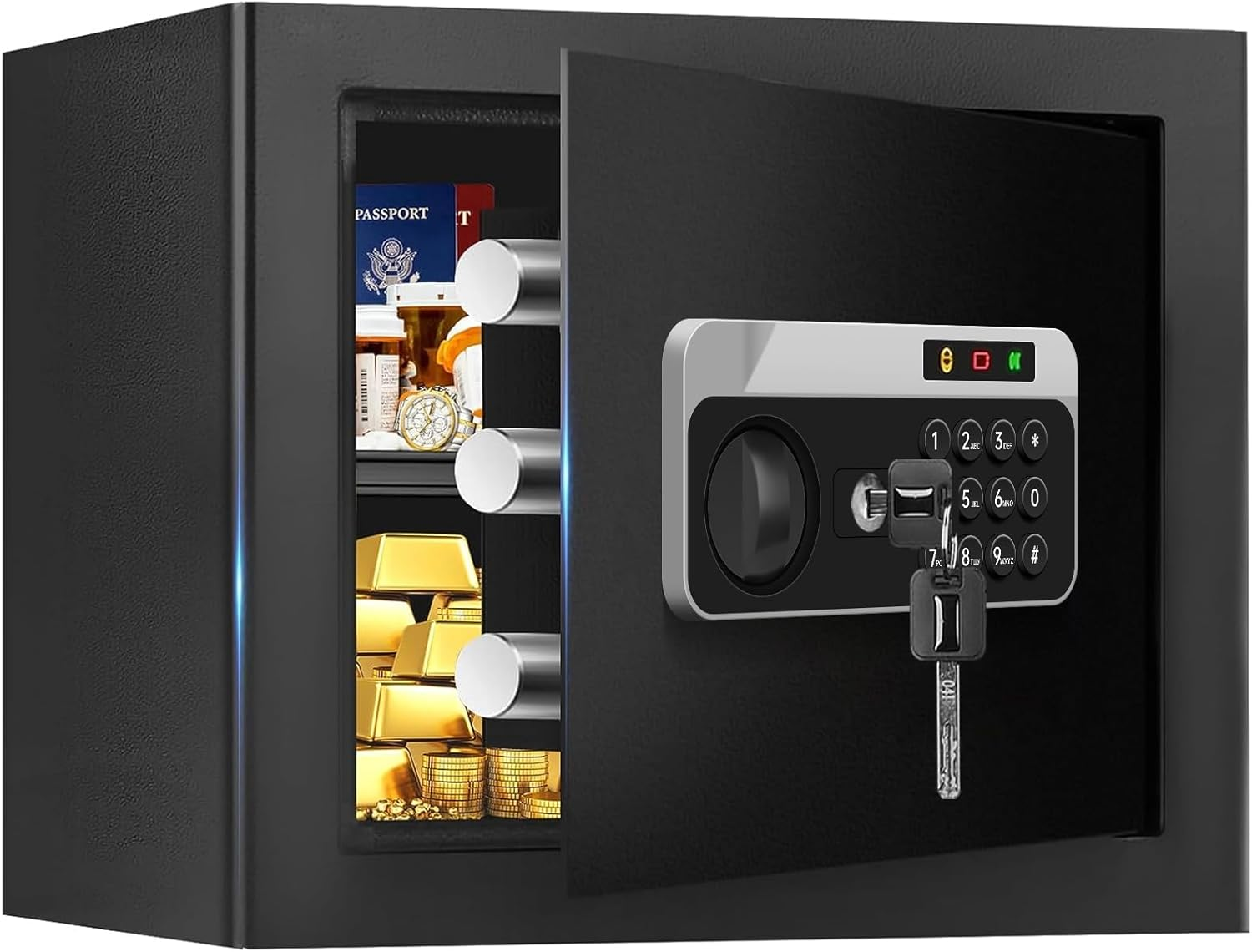 1.3 Cuft Safe Box Fireproof Waterproof, Digital Security Safes for Home Use Fire and Water Proof with Combination Lock, Alarm System and Removable Shelf, Anti-Theft Fireproof Safe for Money, Jewelry