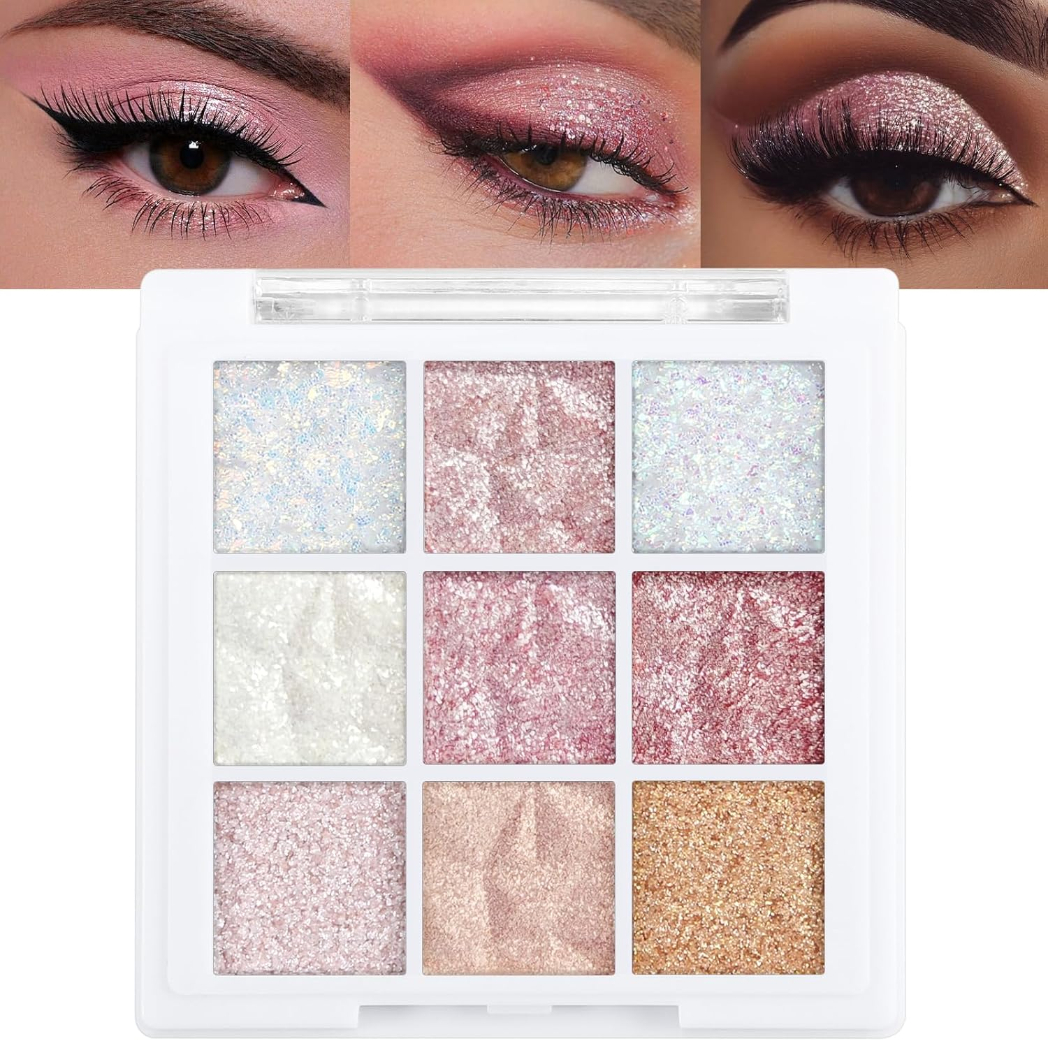 Erinde 9 Colors Eyeshadow Palette, Matte Shimmer Glitter Eye Shadow Palette Makeup, Highly Pigmented Long Lasting Waterproof, Colorful Sequins Sparkle Eyeshadow Makeup Pallet