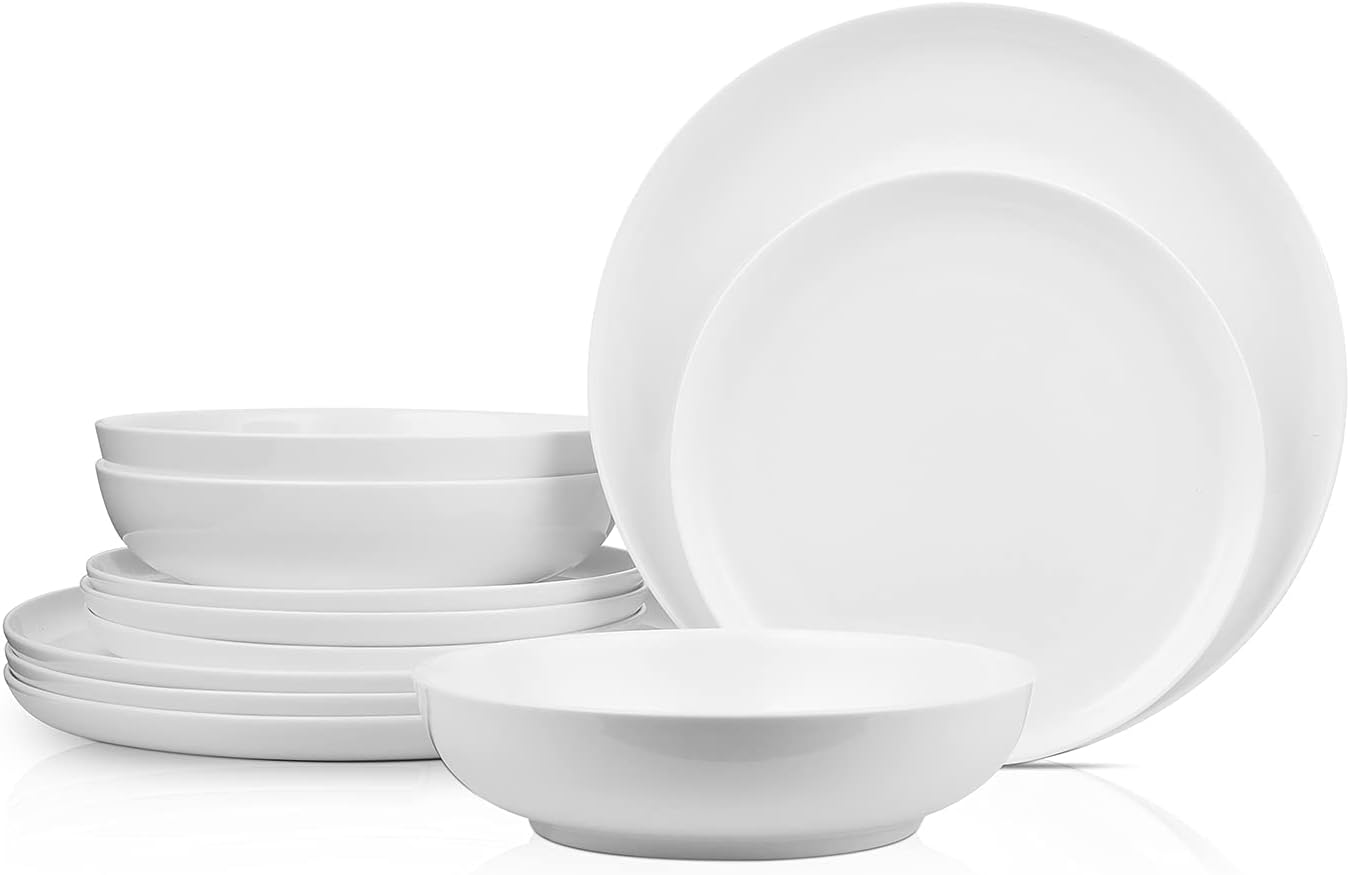 Gabrielle Bone China Dinnerware Set, 12-Piece Service for 4, Solid White