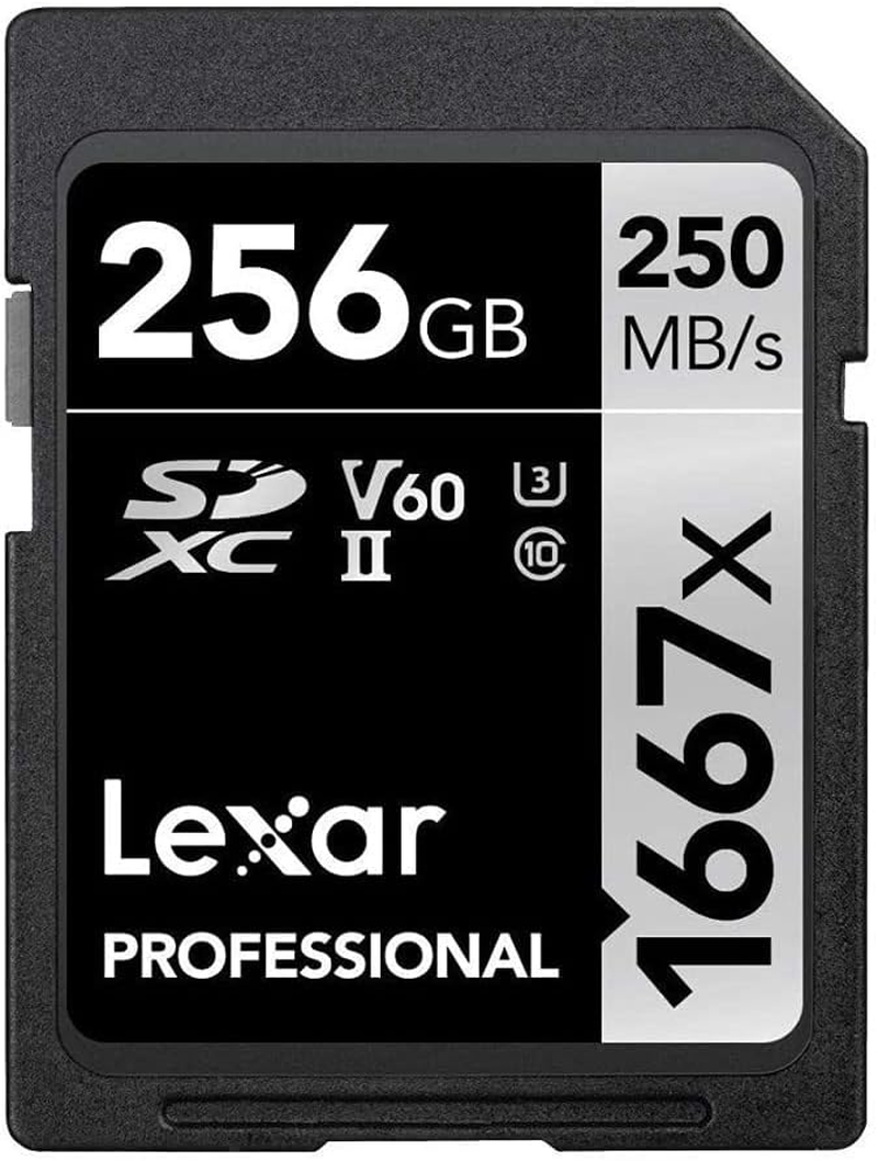Lexar 256GB Professional 1667X SD Card, UHS-II, C10, U3, V60, Full HD, 4K, up to 250Mb/S Read SDXC Memory Card, for Professional Photographer, Videographer, Enthusiast (LSD256CBNA1667)