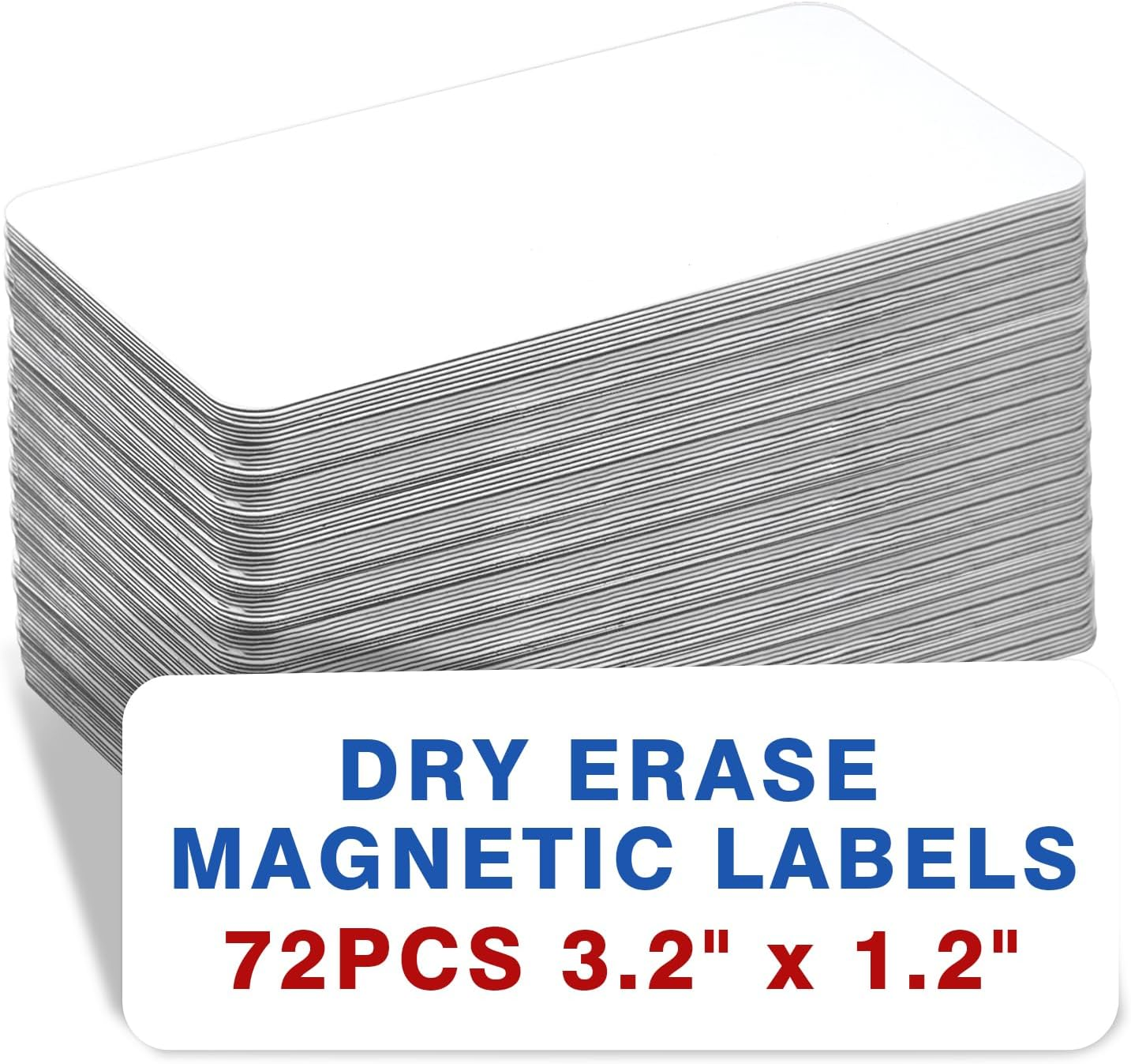 72 Pcs Dry Erase Magnetic Labels, 3.2 X 1.2 Reusable Writable Magnetic Name Tags Magnetic Label Stickers for Whiteboard, Refrigerator, Locker Classroom Office Home (White)
