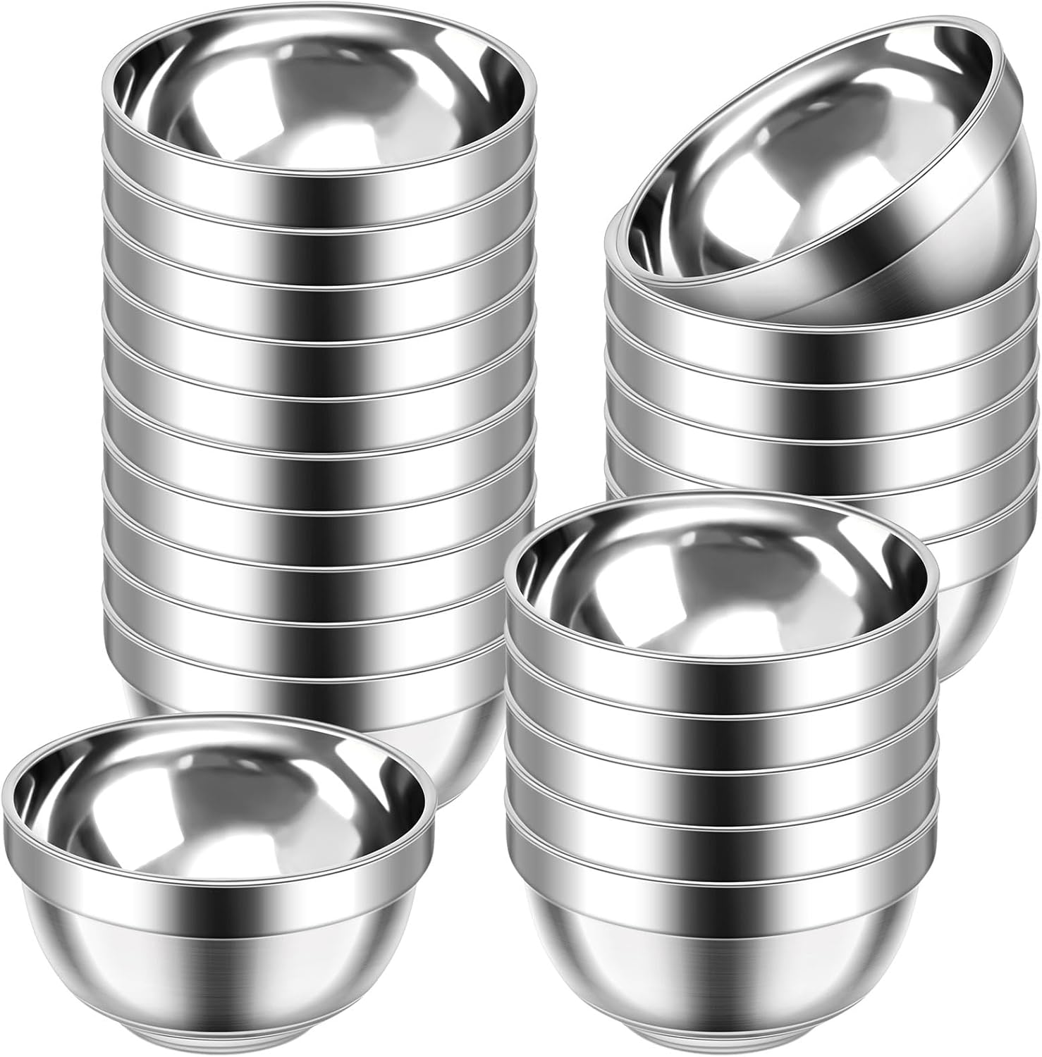 30 Pack 304 Stainless Steel Bowls Set 13Oz Metal Double Walled Insulated Snack Mixing Lightweight Multipurpose Toddler Dinner Bowls for Ice Cream, Cereal, Snack