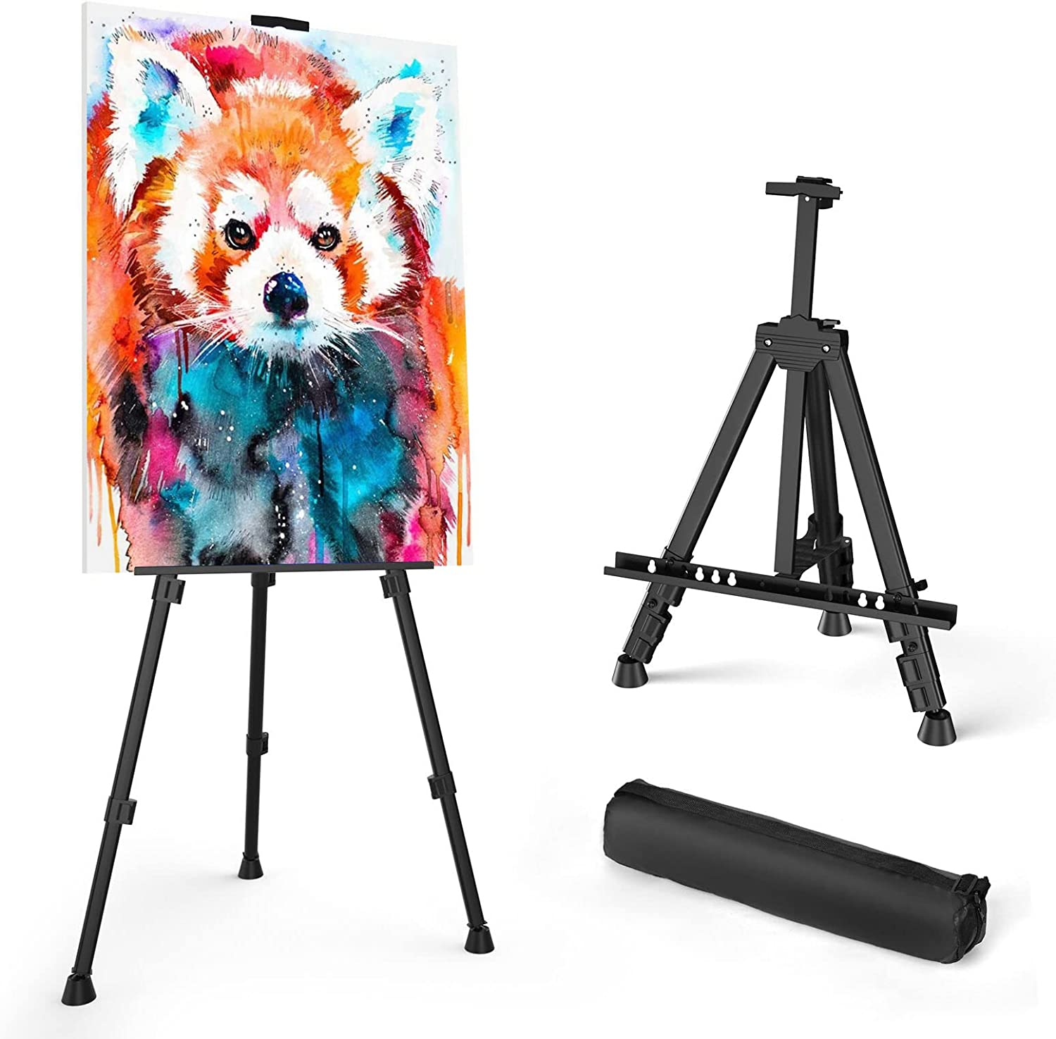Art Painting Artist Easel Stand, Portable Adjustable Aluminum Metal Tripod Display Easel with Bag, Height from 17 to 66 Inch for Table-Top/Floor Drawing and Displaying, Black
