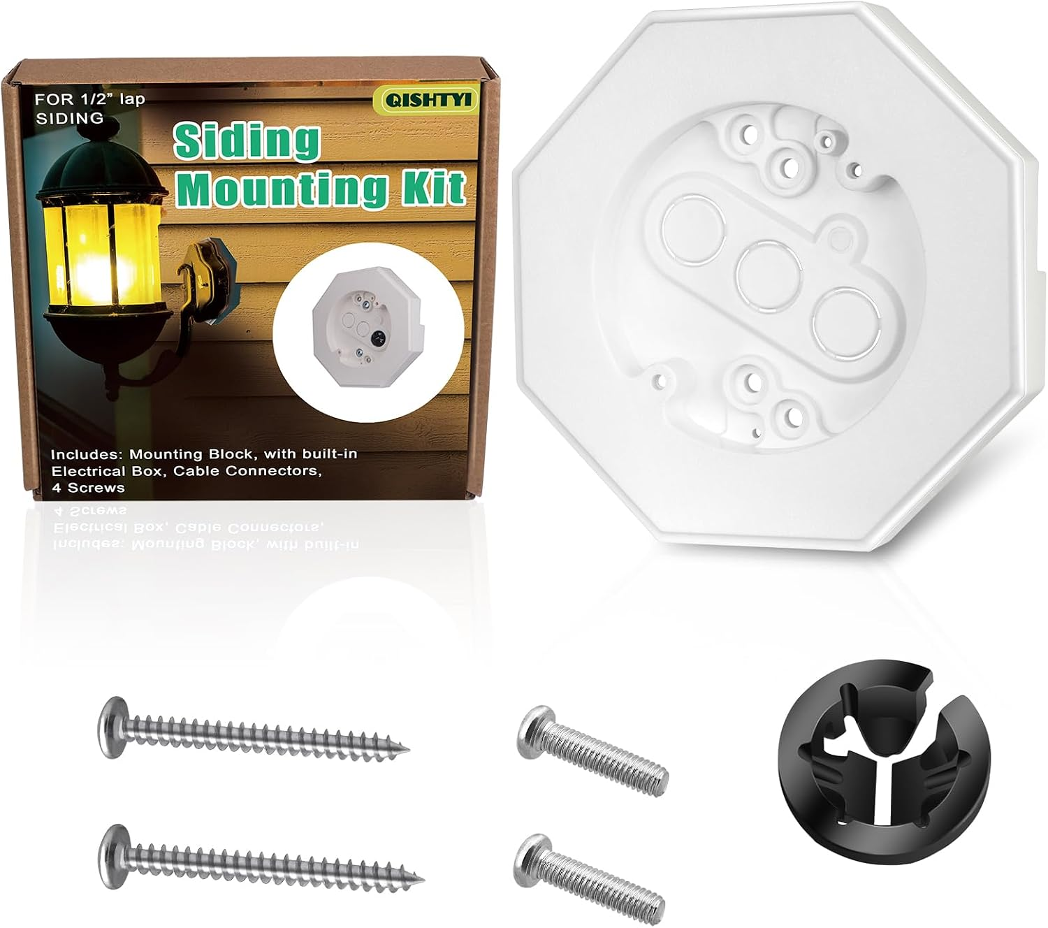 Vinyl Siding Mounting Blocks Kit,Siding Mounting Block with Built-in Electrical Box Vertical Siding Lamp Mounting Plate for 1/2 inch Lap Siding (White, 1/2 inch Lap Siding)