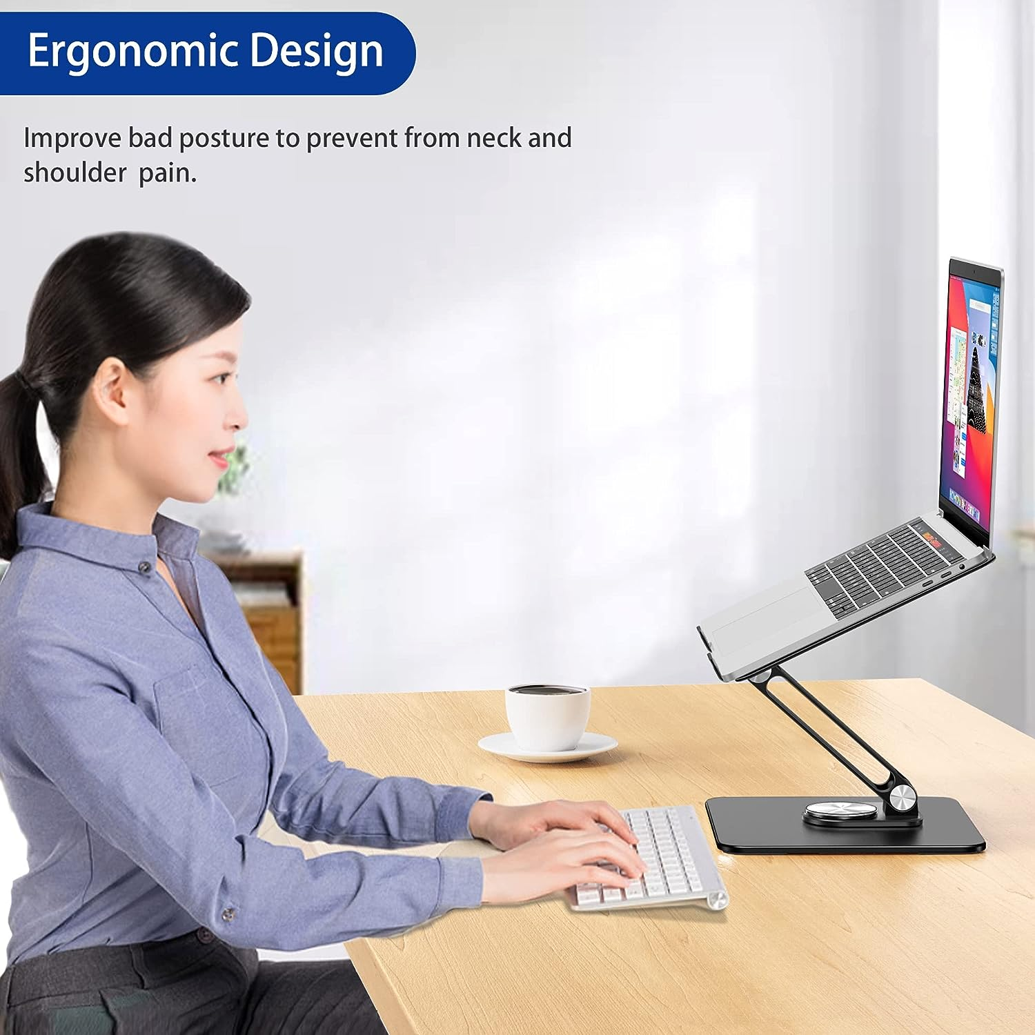BESIGN LSX7 Laptop Stand with 360° Rotating Base, Ergonomic Adjustable Notebo... - Picture 5 of 14