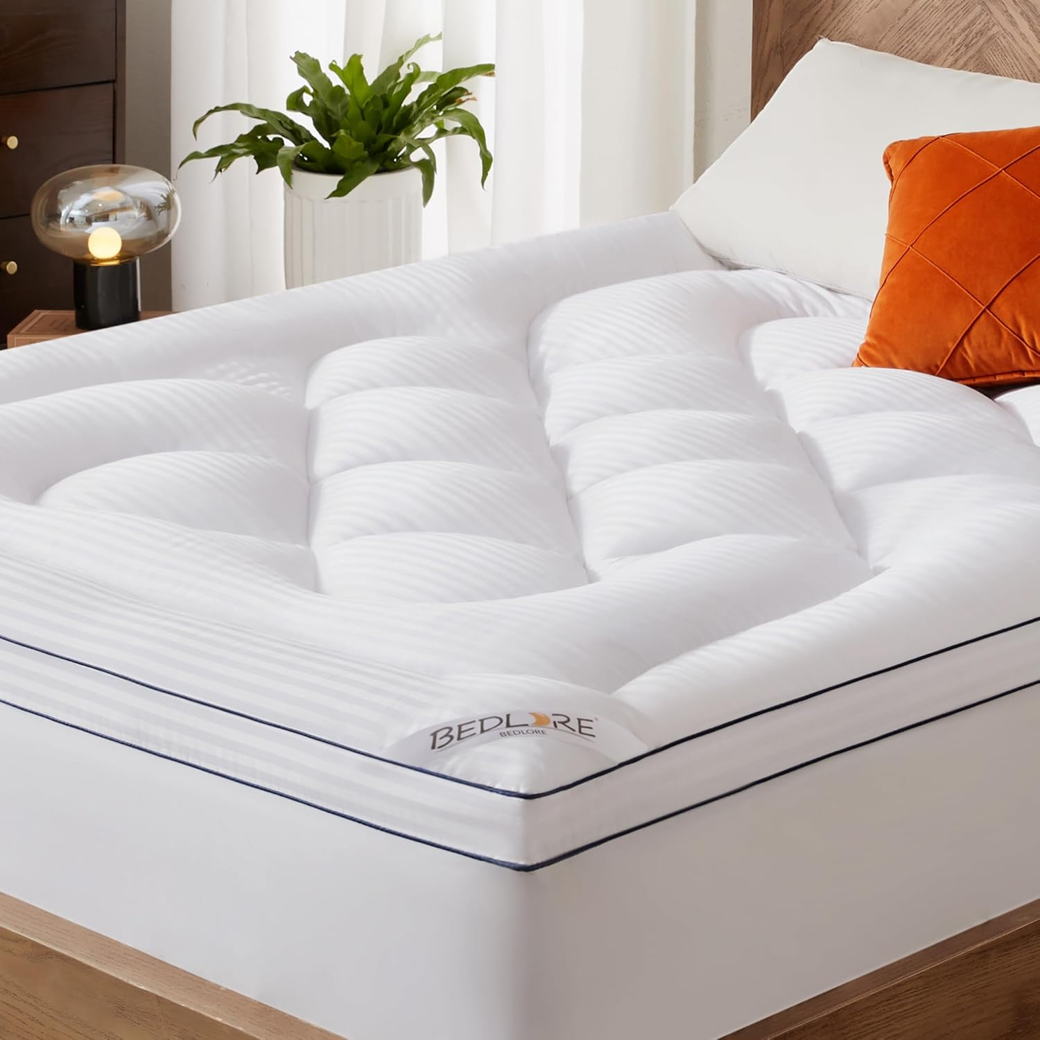 King Mattress Topper, Thick Pillow Top Pad for Back Pain Relief, Cooling Soft Mattress Cover with Deep Pockets 6-18 Inch