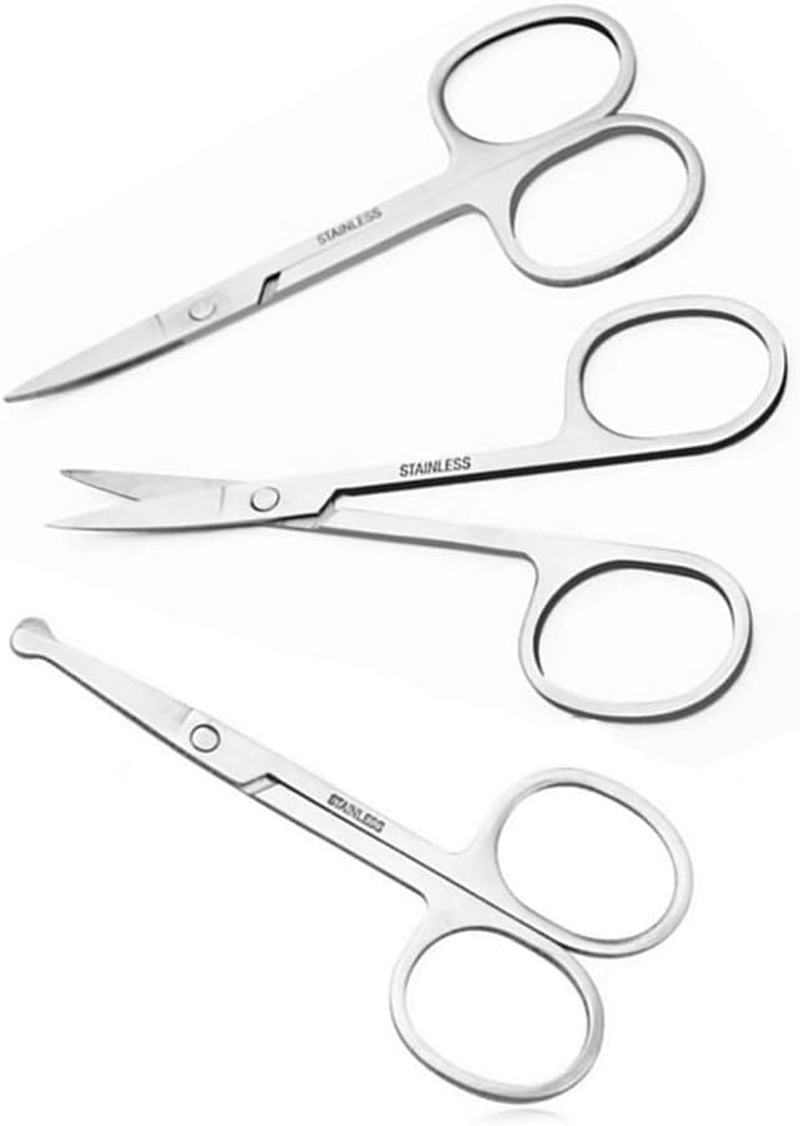3 Pack Nose Hair Scissors Facial Hair Scissors Small Scissors Stainless Steel 