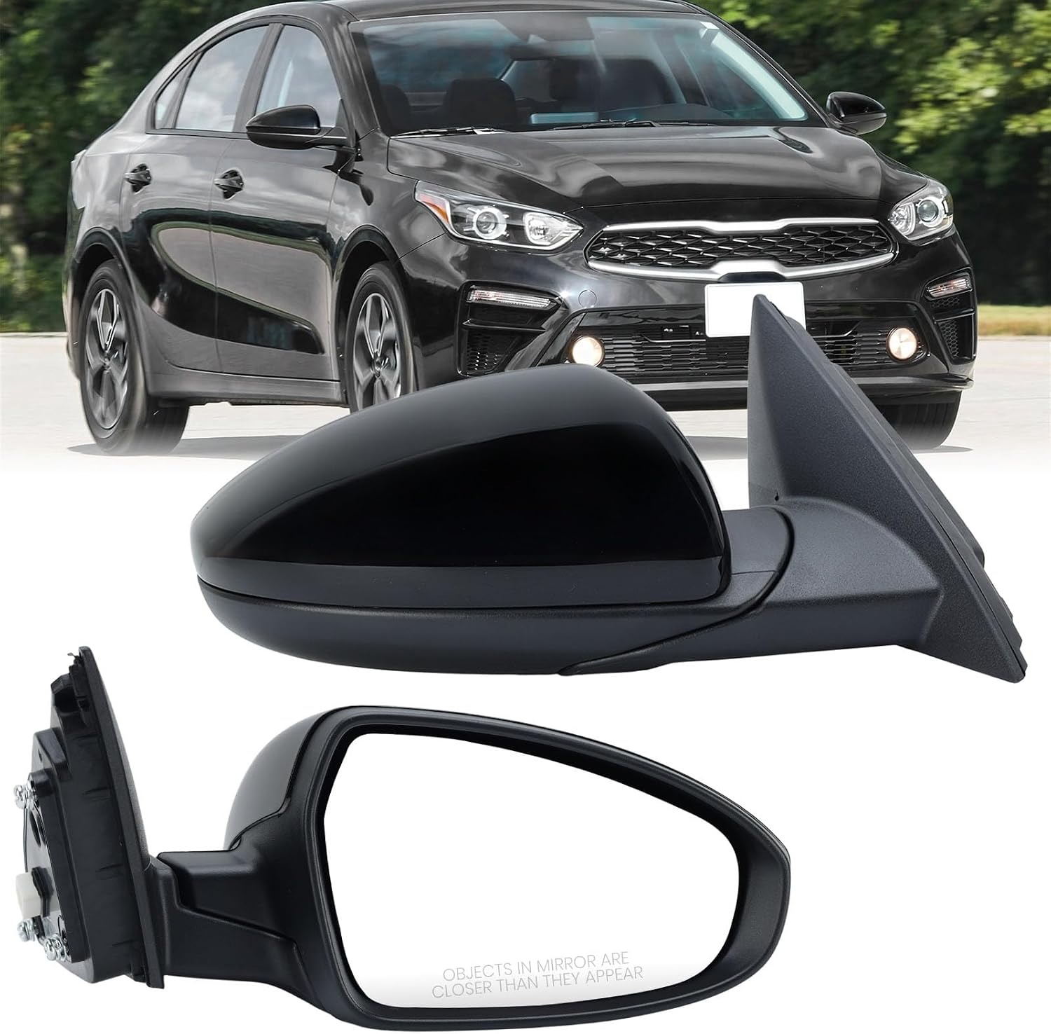 Right Passenger Side Mirror Compatible with 2019 2020 2021 2022 2023 2024 Kia Forte Right Rear View Door Mirror Manual Folding Power Glass Black 3 Pins KI1321226 87620M7000