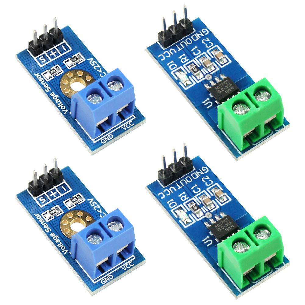 2Pcs ACS712 Hall Effect Current Sensor Module 30A Range ACS712 Module + 2Pcs Voltage Sensor Module DC0-25V Voltage Tester Terminal Sensor for Arduino