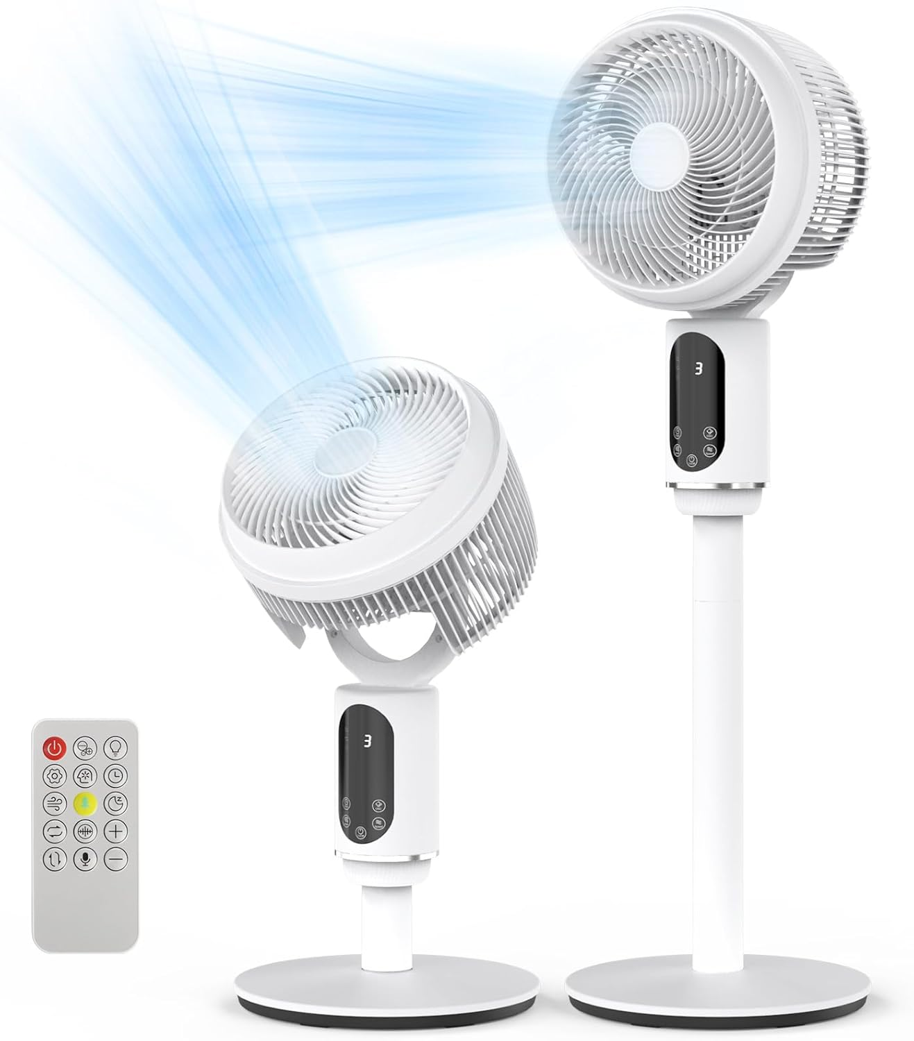 Pedestal Fans Quiet Air Circulating Fan with Remote Control for Bedroom Cooling and Air Circulator, Adjustable Height, Timer and Auto Off,Floor and Desk Dual-Use