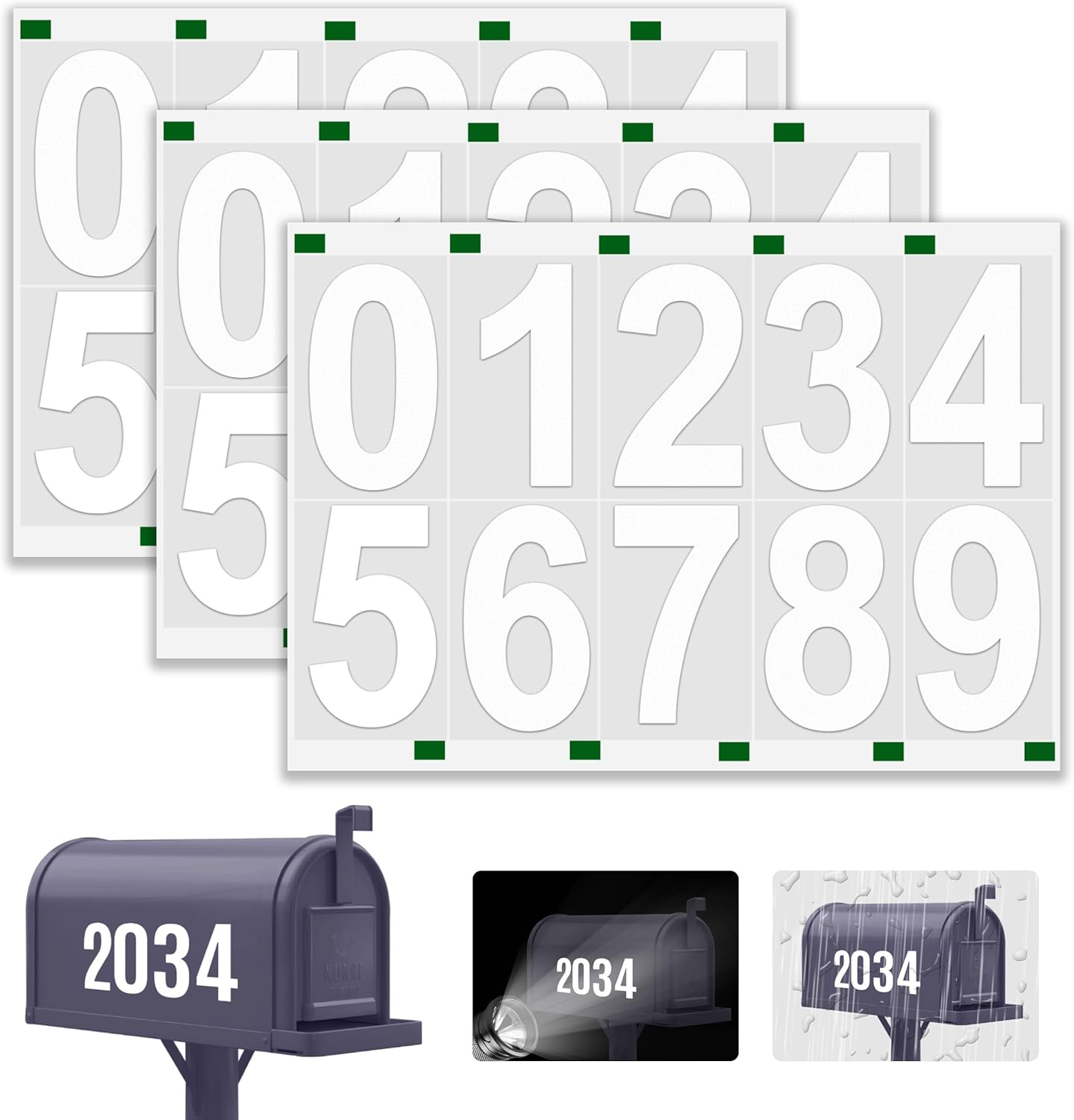 Reflective Mailbox Numbers Sticker, 3 Sets Large 0-9 Self Adhesive Vinyl