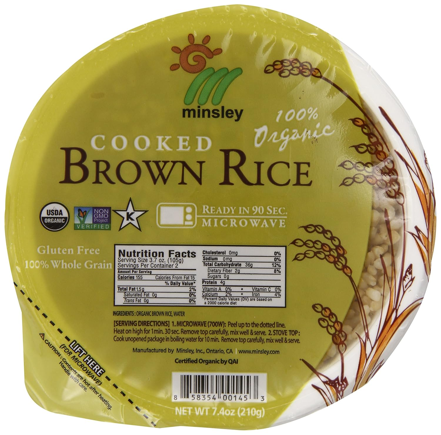 Steamed Brown Rice Bowl, Organic, Microwaveable, 7.4 OZ Bowls (Pack of 12)