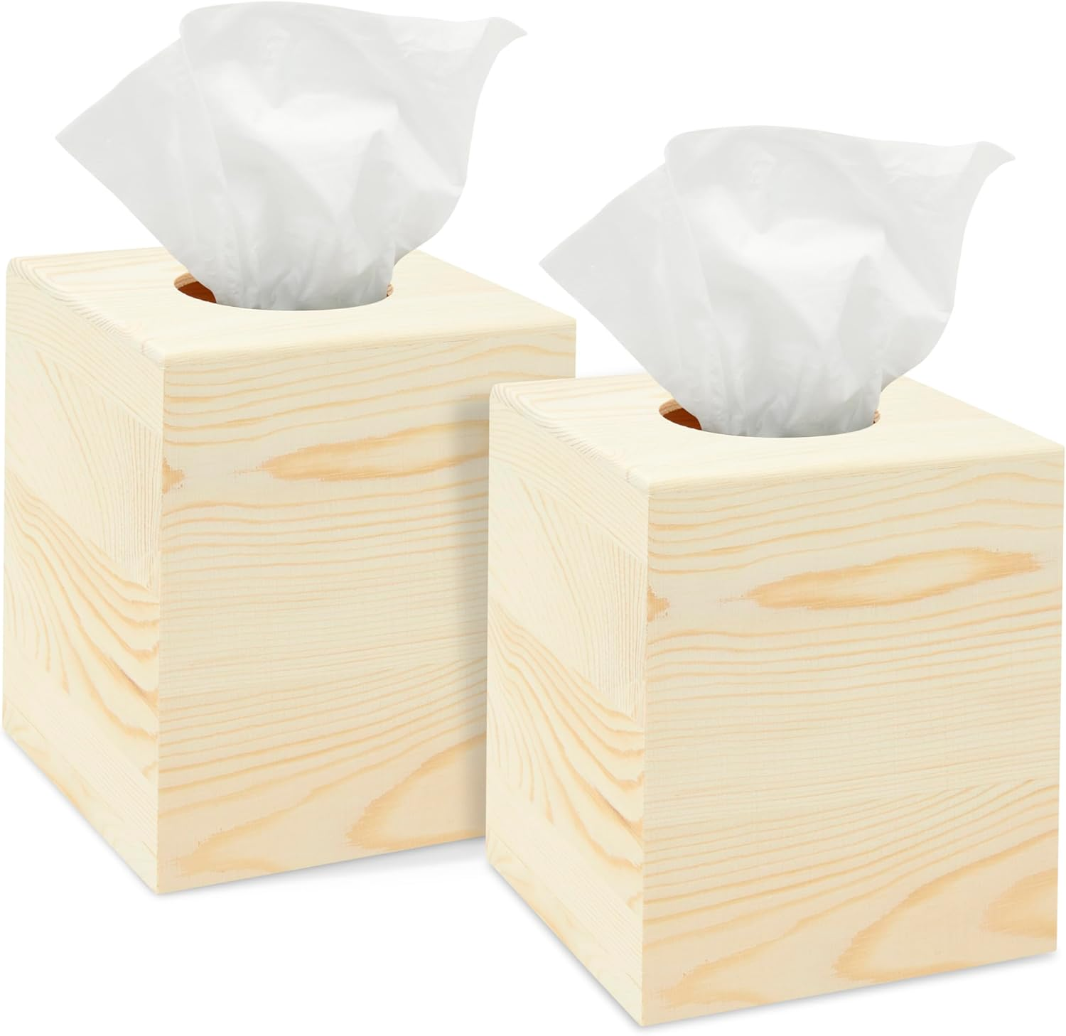 Unfinished Wood Tissue Box Cover for Arts and Crafts, Home Decor (5 X 5.5 In, 2 Pack)
