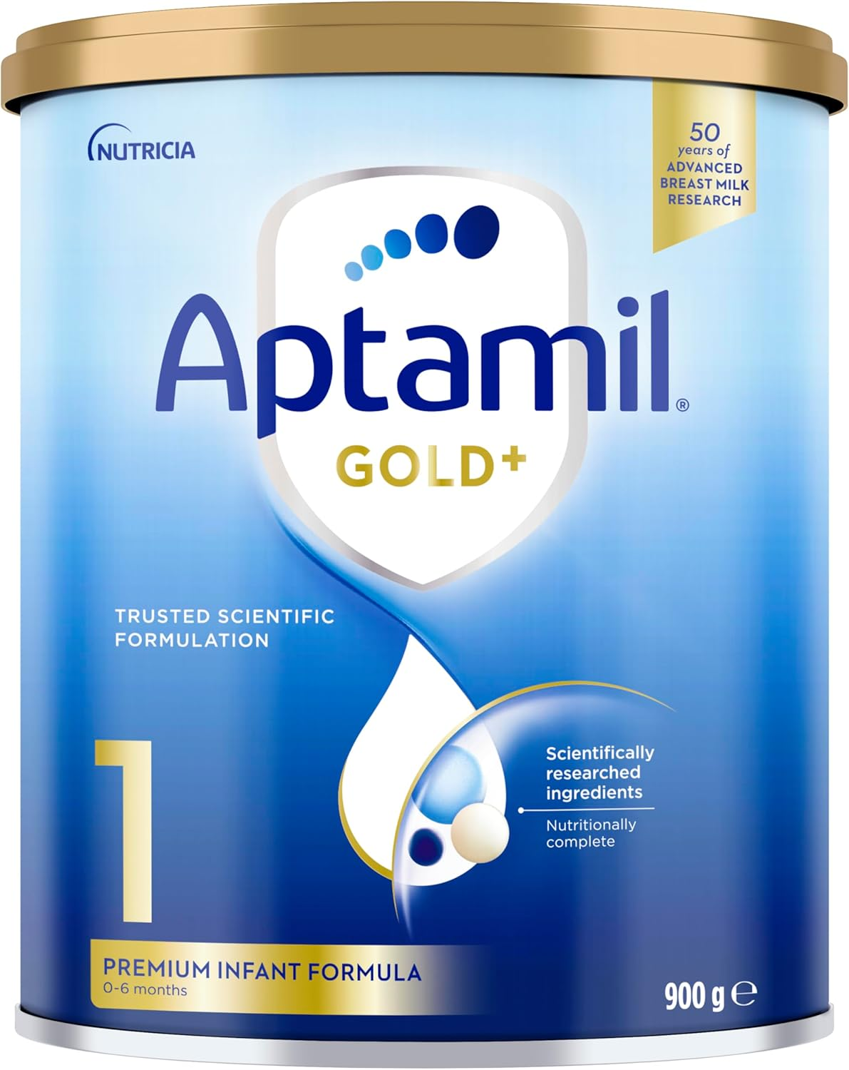 Gold+ 1 Premium Nutritionally Complete Infant Formula, Premium Baby Formula, Backed by 50 Years of Advanced Breast Milk Research, Premium Baby Formula from Birth to 6 Months, 900G