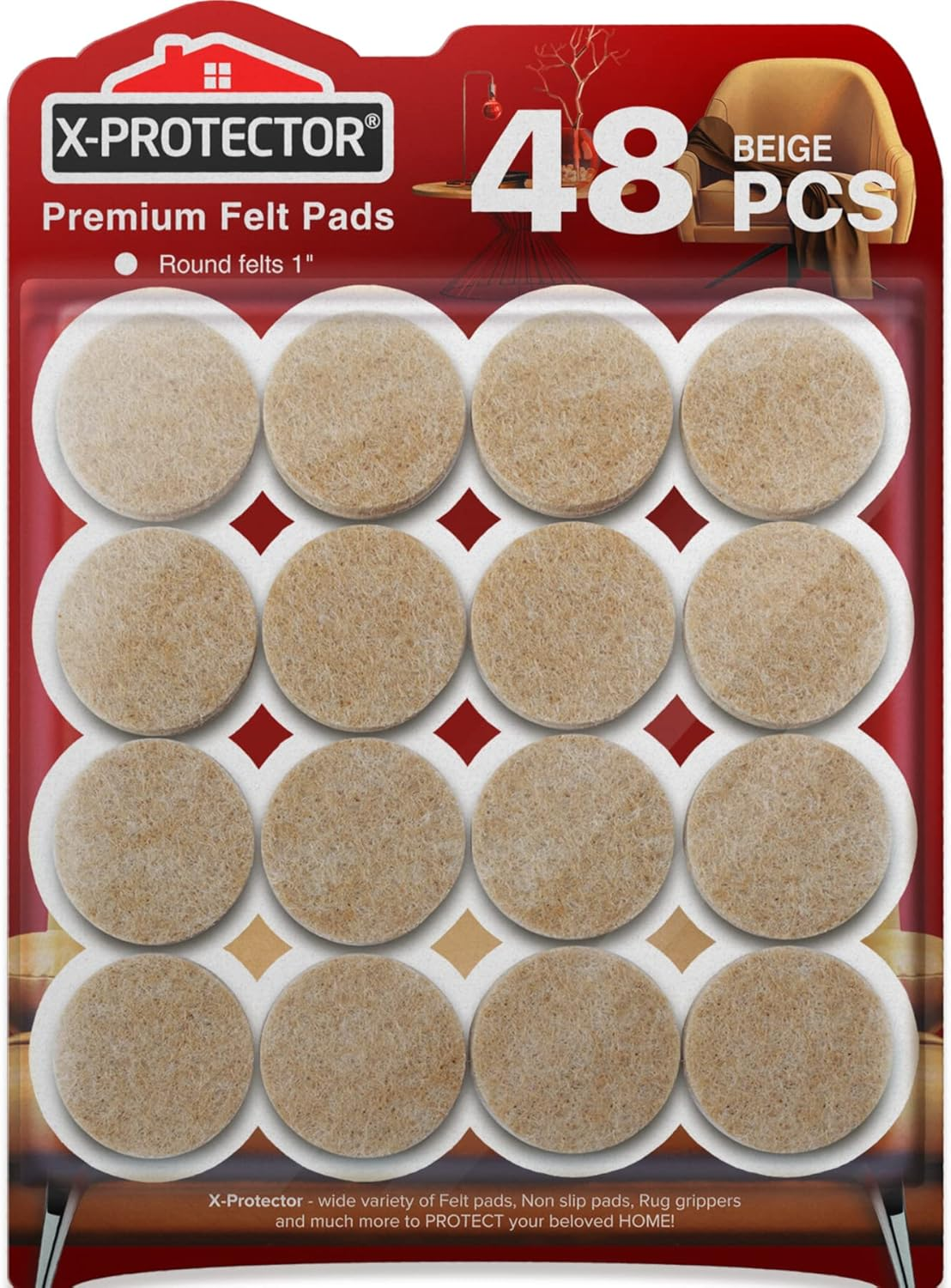 Best Felt Furniture Pads  - 48 Premium Chair Felt Pads Floor Protector for Furniture Feet Wood Hardwood Floors - Protect Your Hard Floors! (Beige)