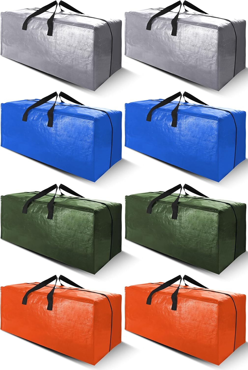 8 Pack Heavy Duty Extra Large Moving Bags with Backpack Straps - Strong Handles & Zippers, Storage Totes for Space Saving, Fold Flat, Alternative to Moving Box (Set of 8, Multicolored)