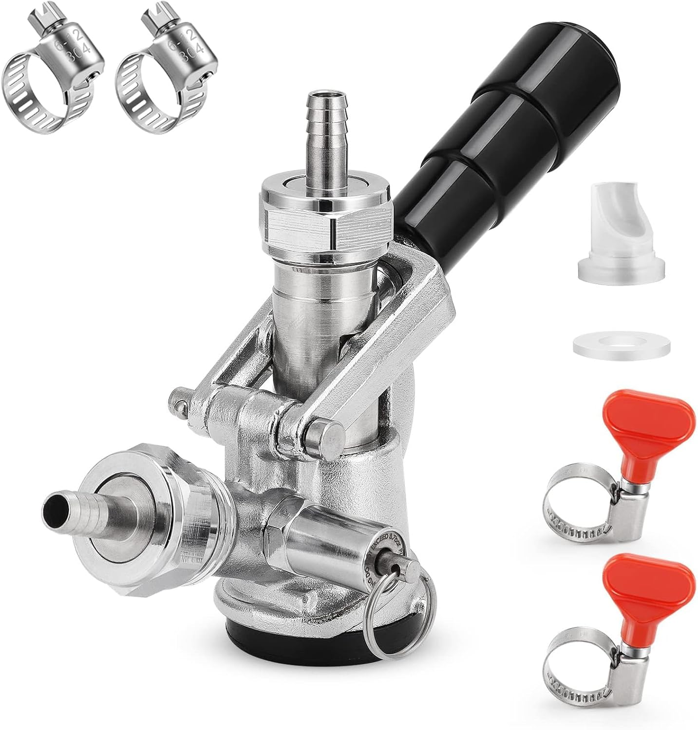 Keg Coupler 304 Stainless Steel Probe Sankey Keg Coupler D System Keg Tap for Kegerator 5/16 Barbs G5/8 Nuts US Sanke D Beer Coupler Beer Keg Coupler D Coupler Keg Tap for Beer