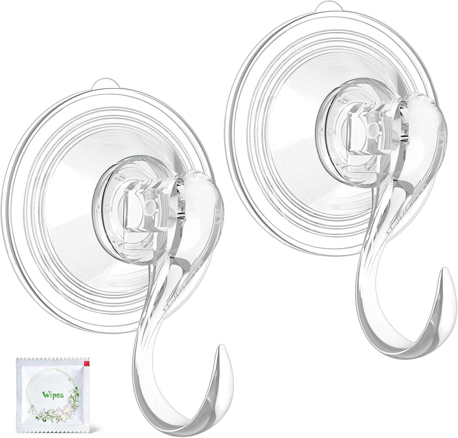 Wreath Hanger, Large Suction Cup Wreath Hooks with Wipes, Heavy Duty, 22 LB Capacity, Removable and Reusable, Clear, 2 Pcs