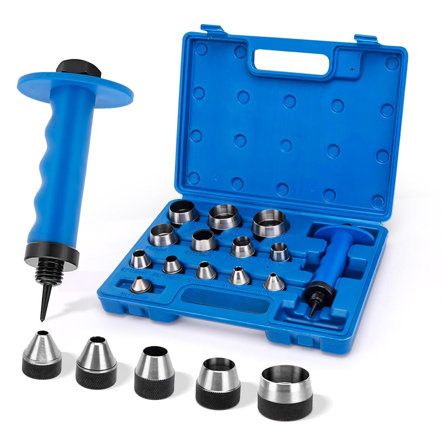 Hollow Punch Set with Pin Point Punch Shaft, Hollow Punch Kit for Gasket, Rubber Hollow Hole Punch Set, Leather Punches Tools, Hole Cutter Set 3/16 to 1-3/8In