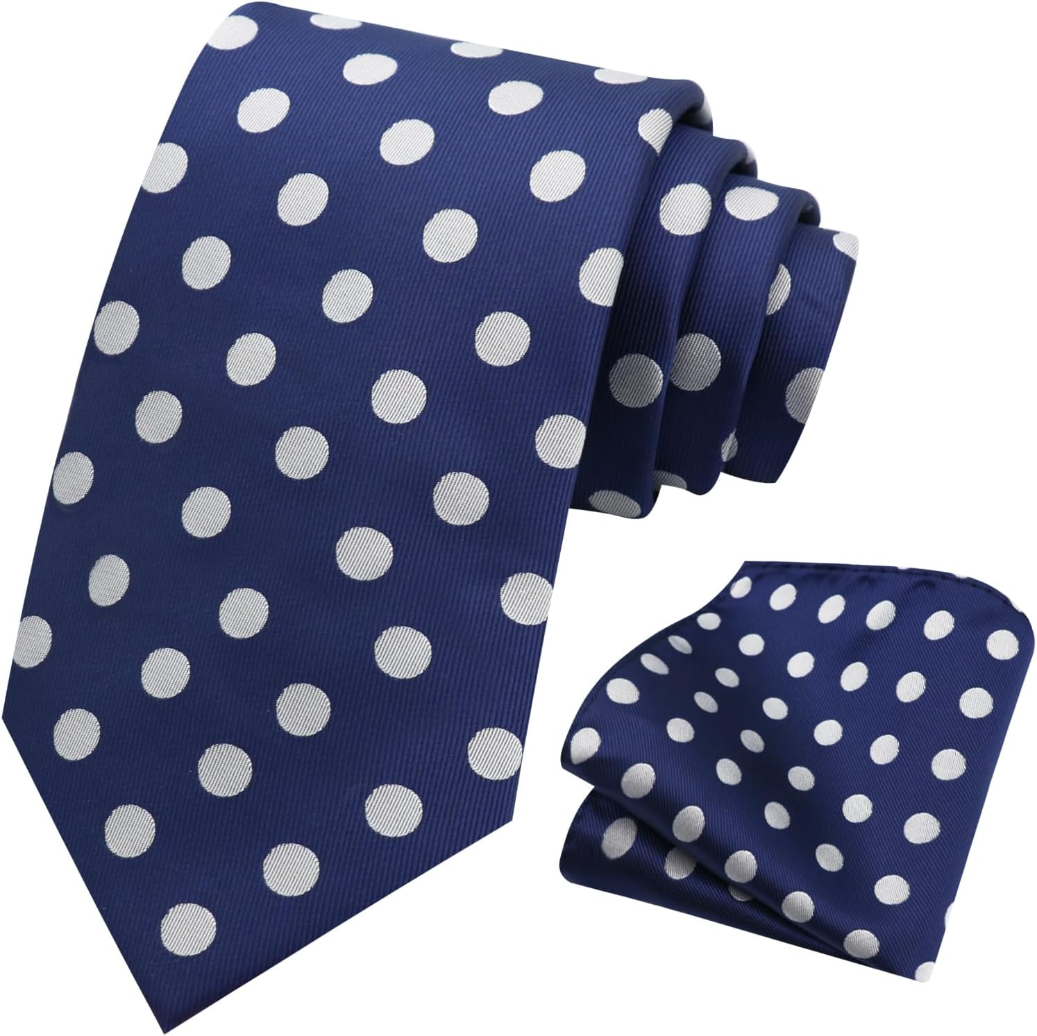 Mens Tie and Pocket Square Combo, Black Blue and White Polka Dot Ties for Men 