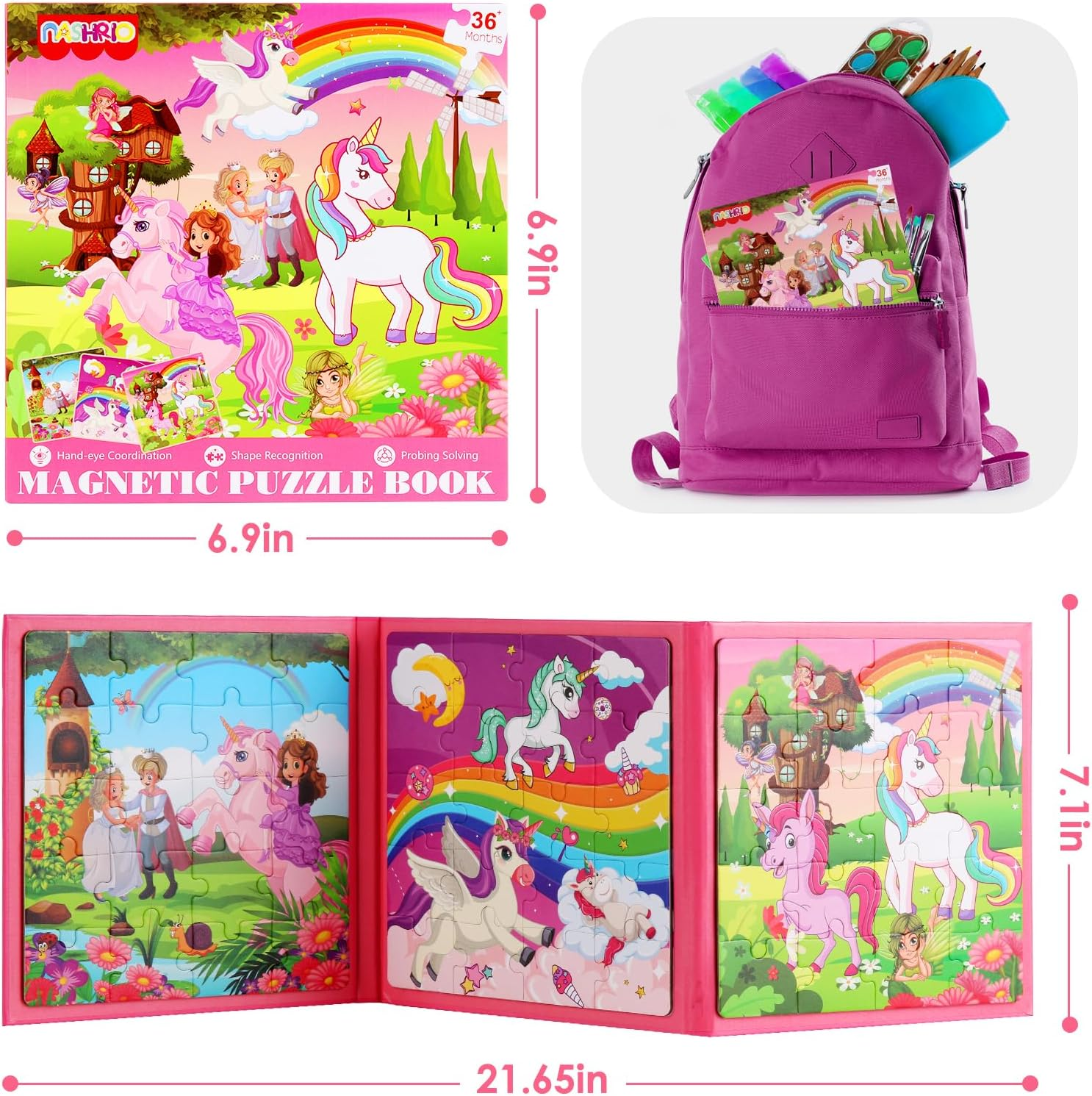 Magnetic Puzzles for Kids Ages 4-6, 20-Piece Toddler Travel Toys Unicorn Prin... - Picture 4 of 16