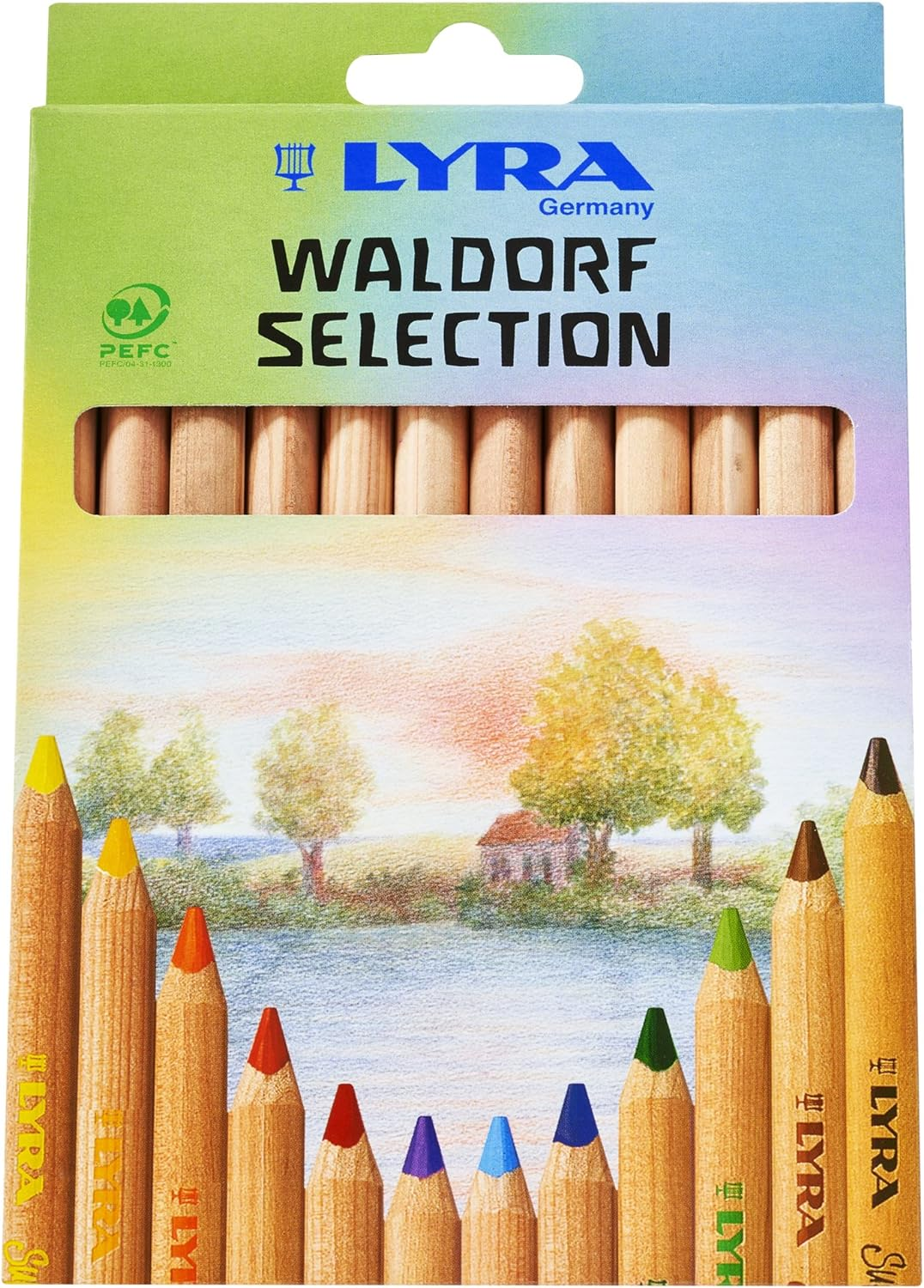 Waldorf Selection Giant Triangular Colored Pencil, Unlacquered, 6.25 Millimeter Cores, Assorted Colors, 12-Pack (3711121)