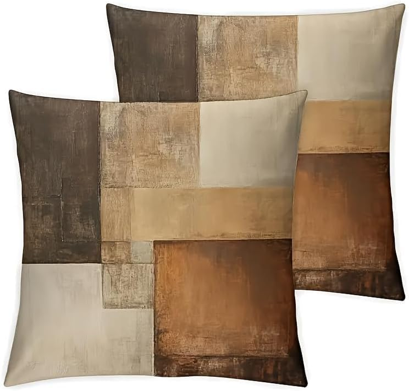 Set of 2 Brown Geometric 18X18 Inch Decorative Throw Pillow Covers