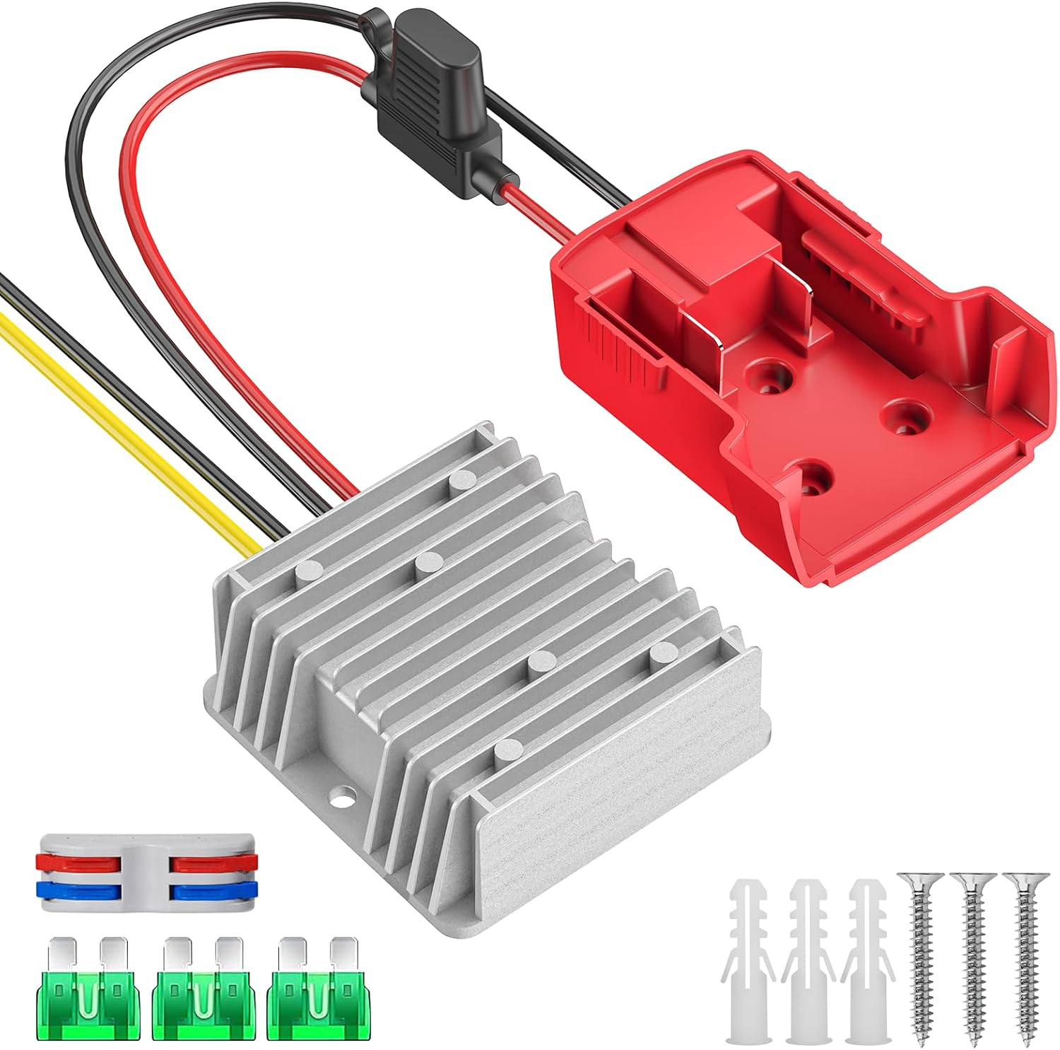 18V to 12V Step down Converter Compatible with Milwaukee 18V Battery Power Wheel Battery Adapter DC 12V 20A 240W Buck Converter Regulator with 30A Fuse & Wire Terminal